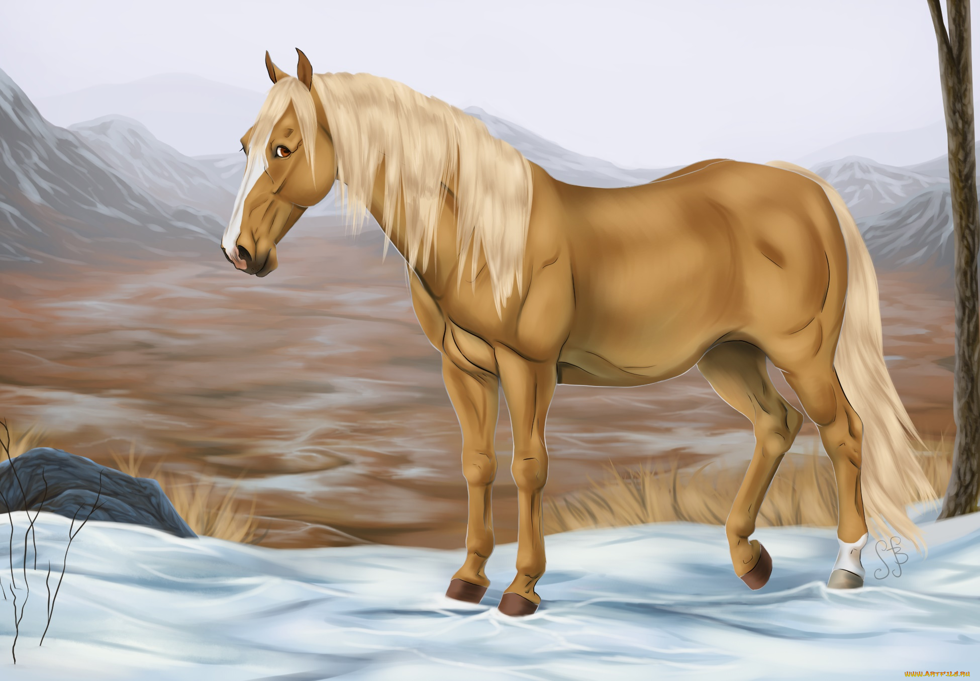 рисованное, животные, , лошади, фон, лошадь