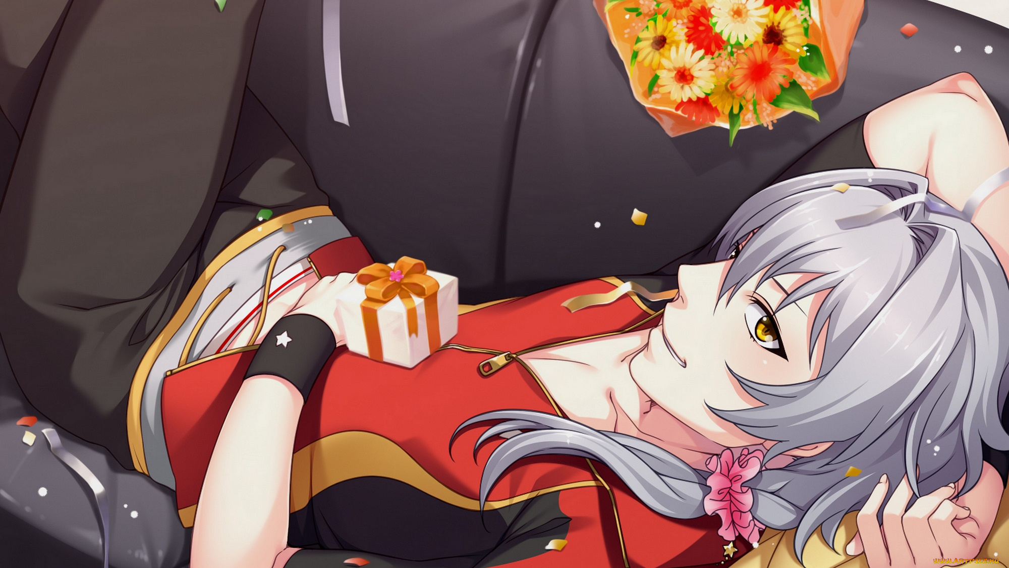 аниме, idolm@ster, парень, букет