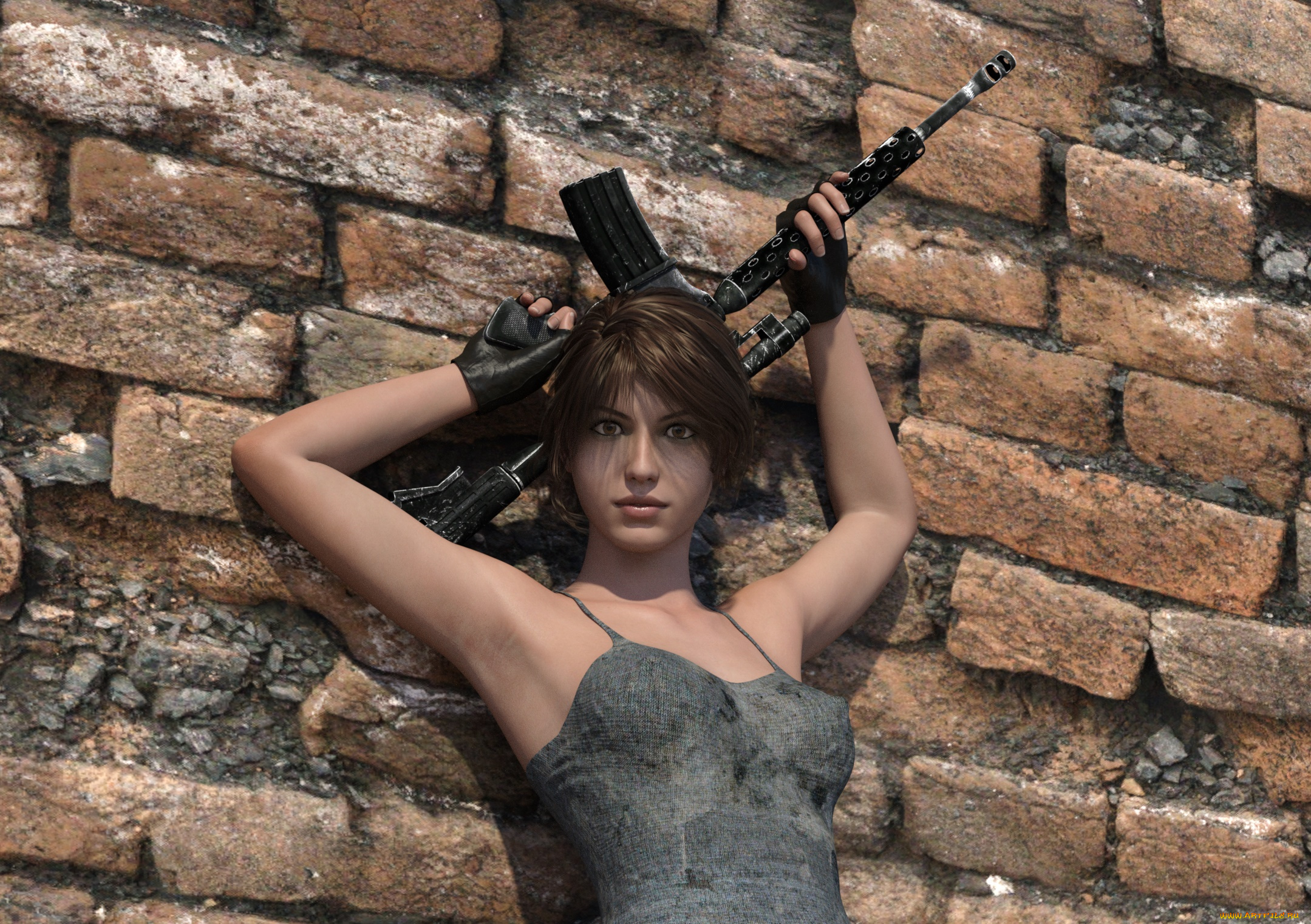 3д, графика, фантазия, , fantasy, девушка, взгляд, фон, оружие