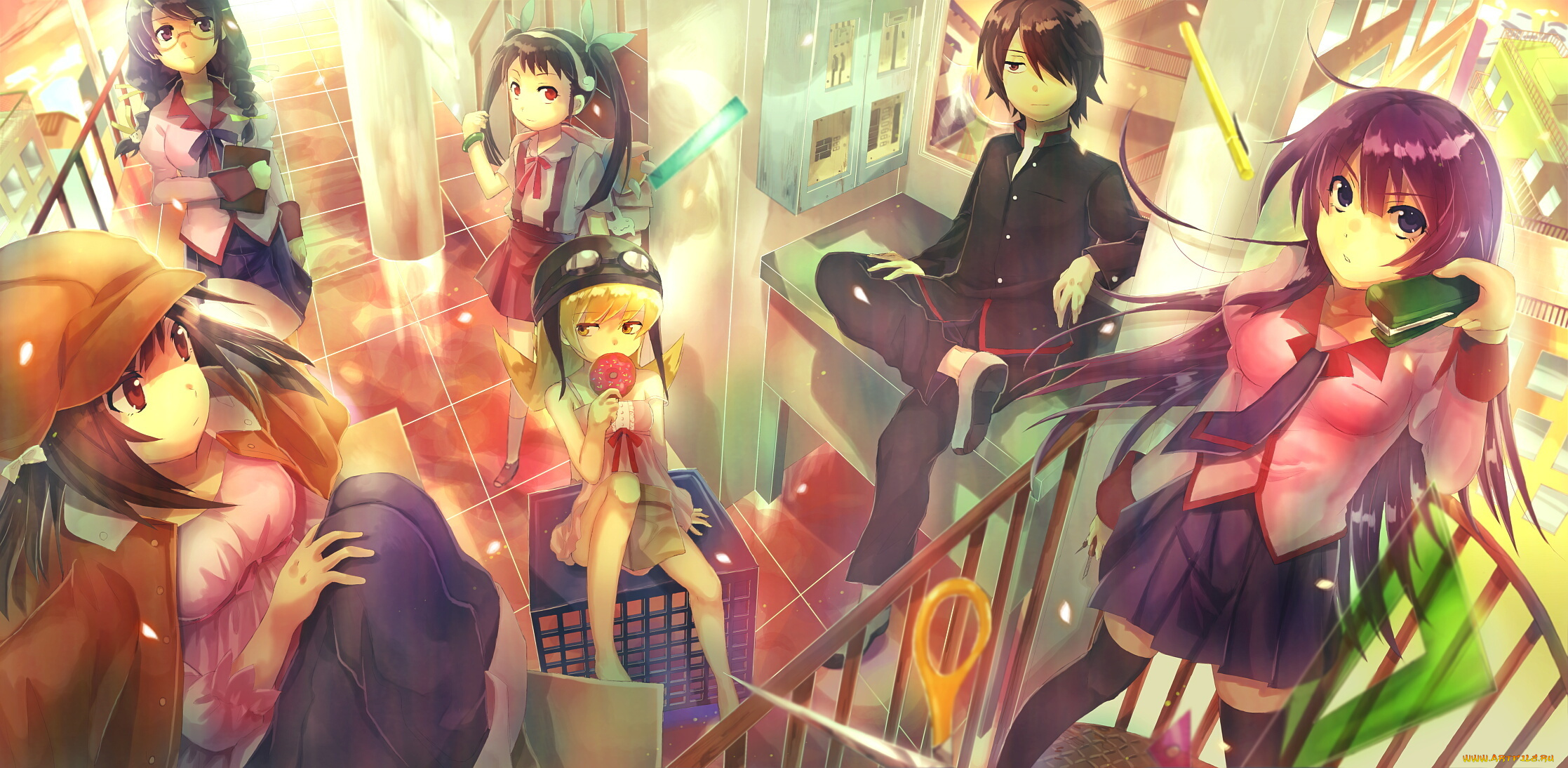 аниме, bakemonogatari, девушки, парень