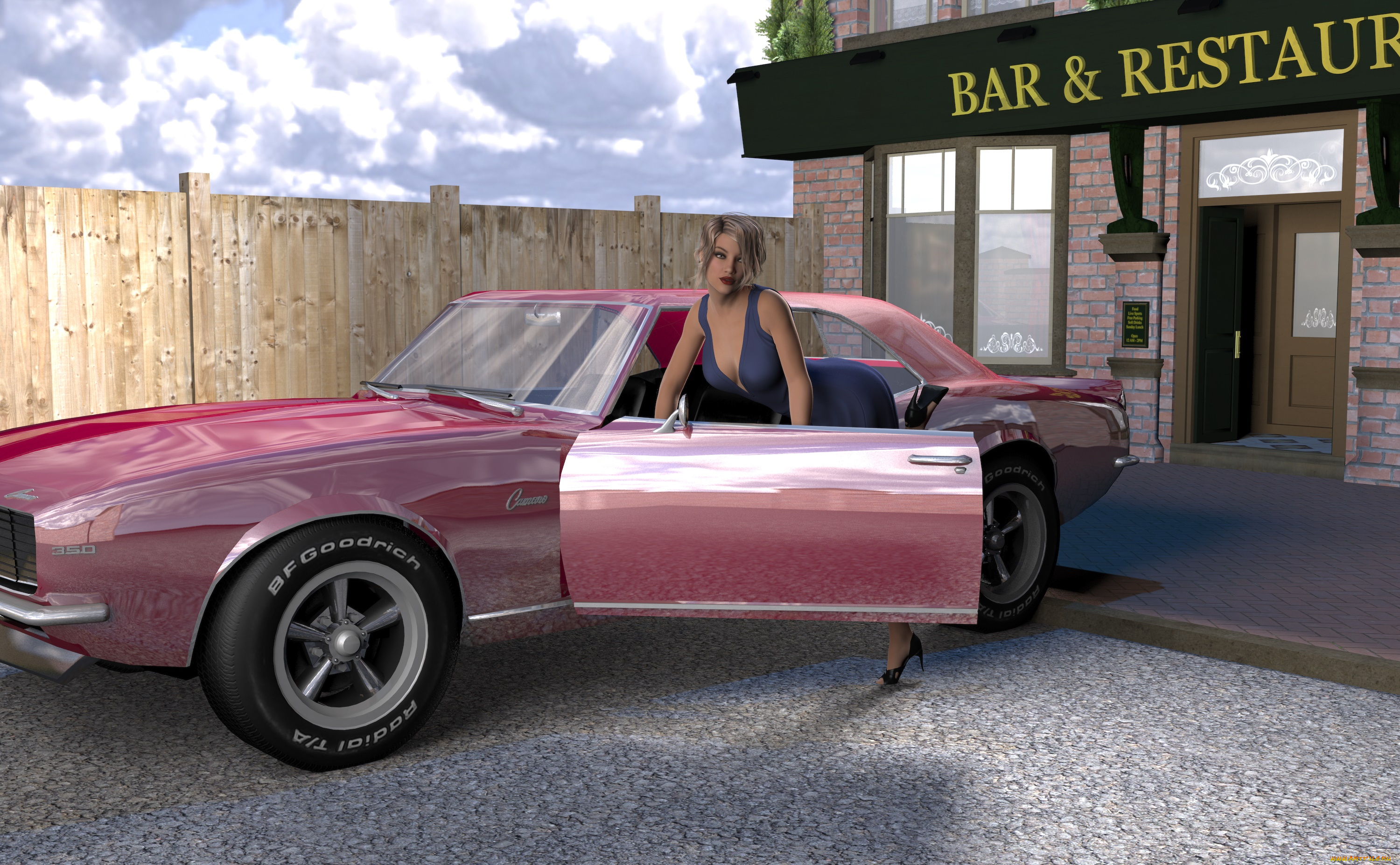 3д, графика, люди-авто, мото, , people-, car, , , moto, девушка, взгляд, фон, автомобиль