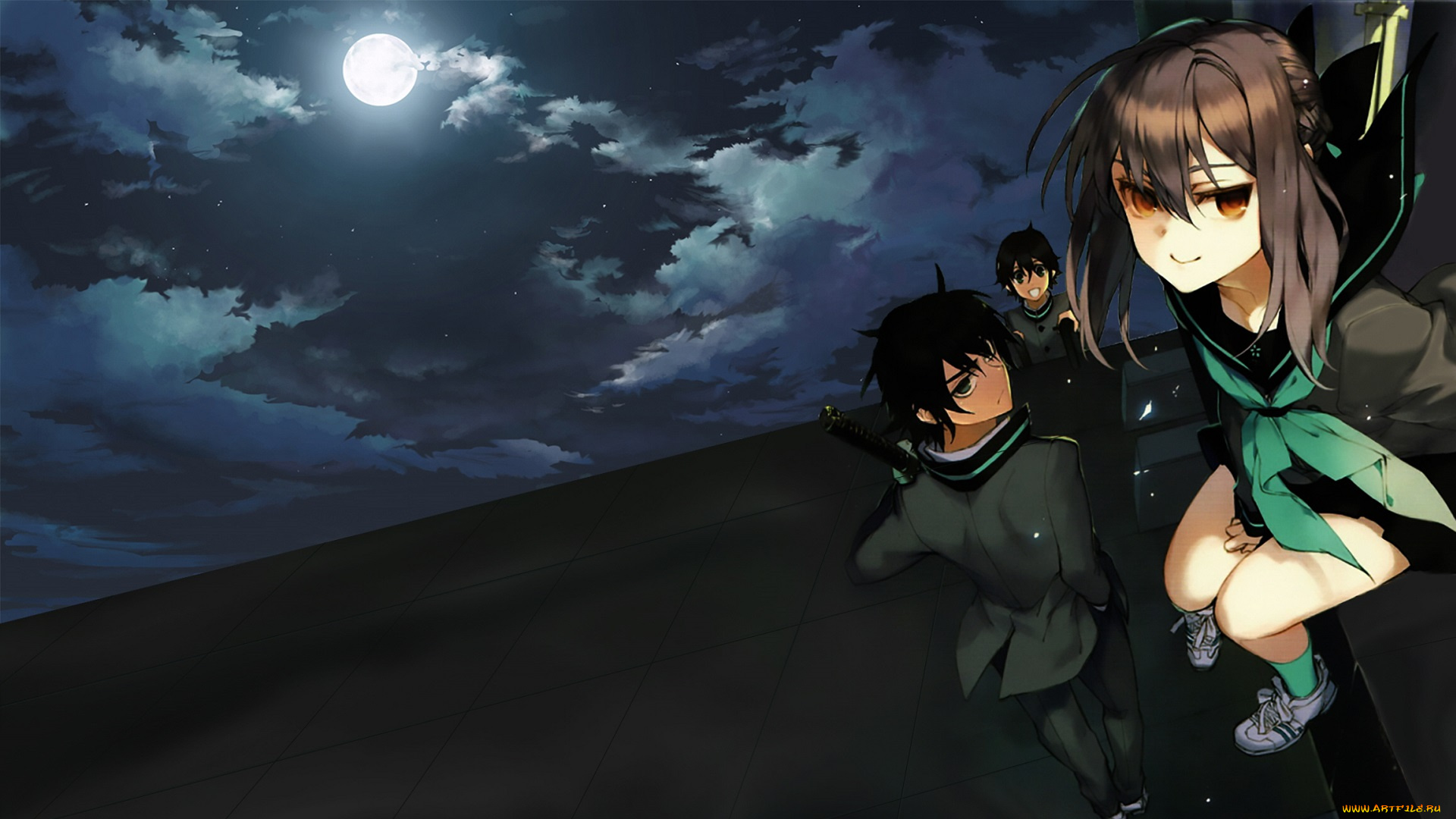 аниме, owari, no, seraph, ночь
