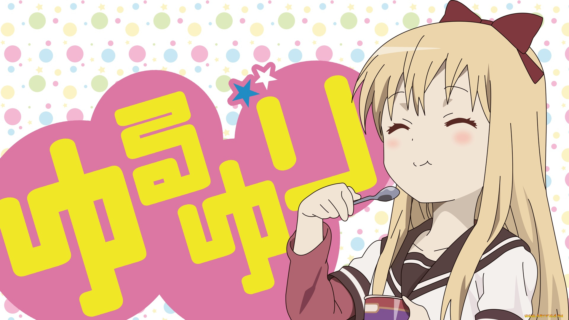 аниме, yuru, yuri, девушка, взгляд, фон