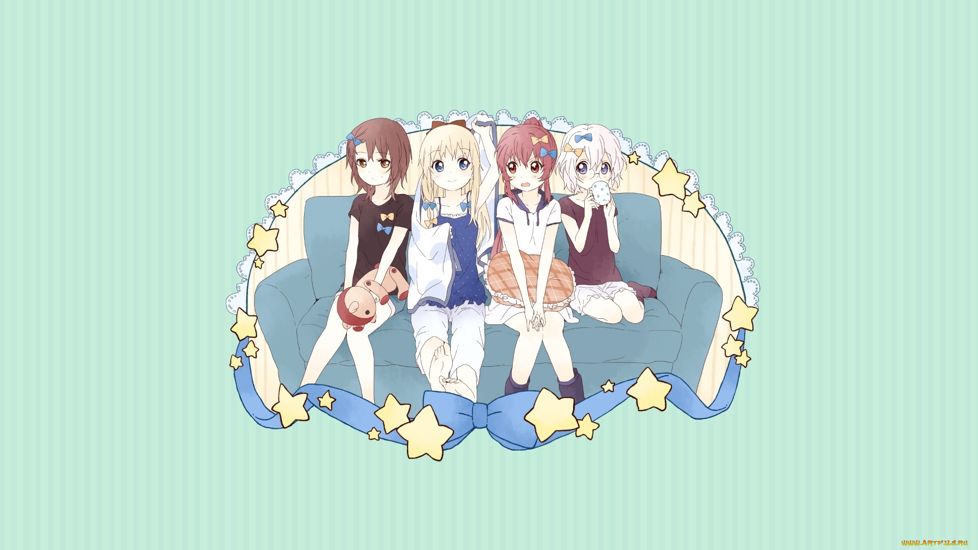аниме, yuru, yuri, фон, взгляд, девушки