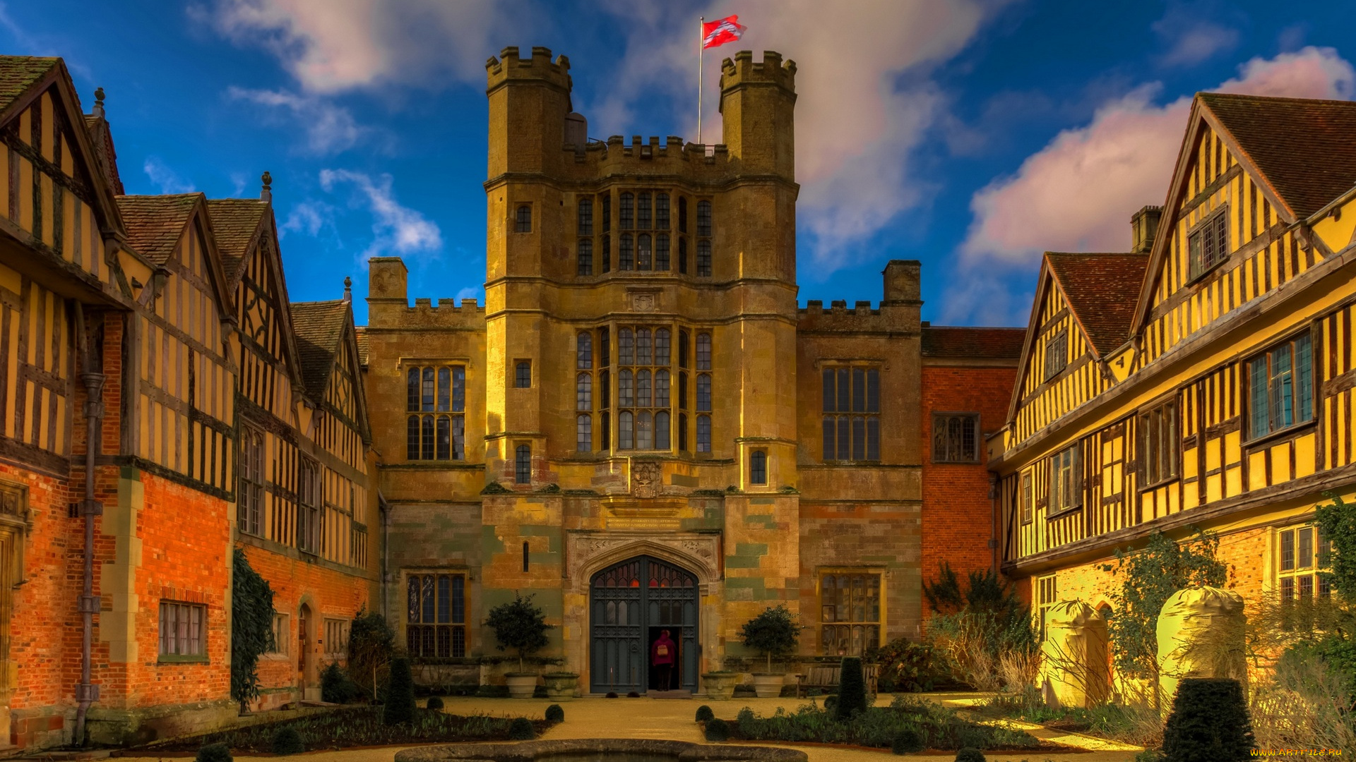 города, -, дворцы, , замки, , крепости, флаг, газон, облака, растения