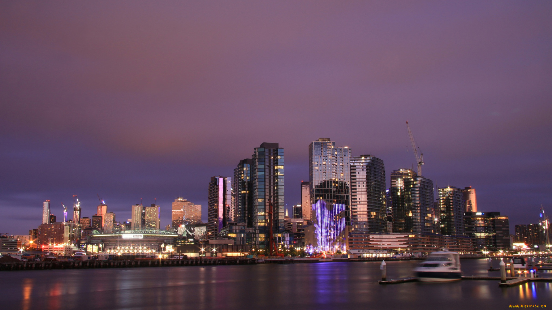 города, -, панорамы, харбор, австралия, ночь, огни, дома, мельбурн