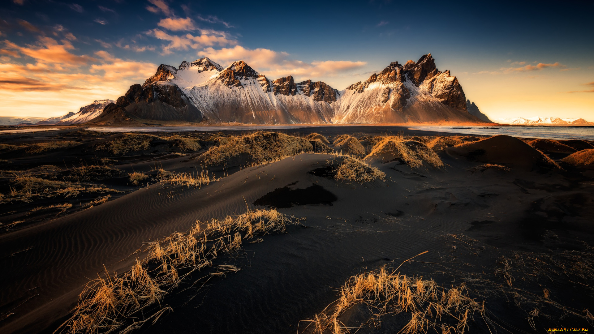 природа, горы, свет, небо, исландия, облака