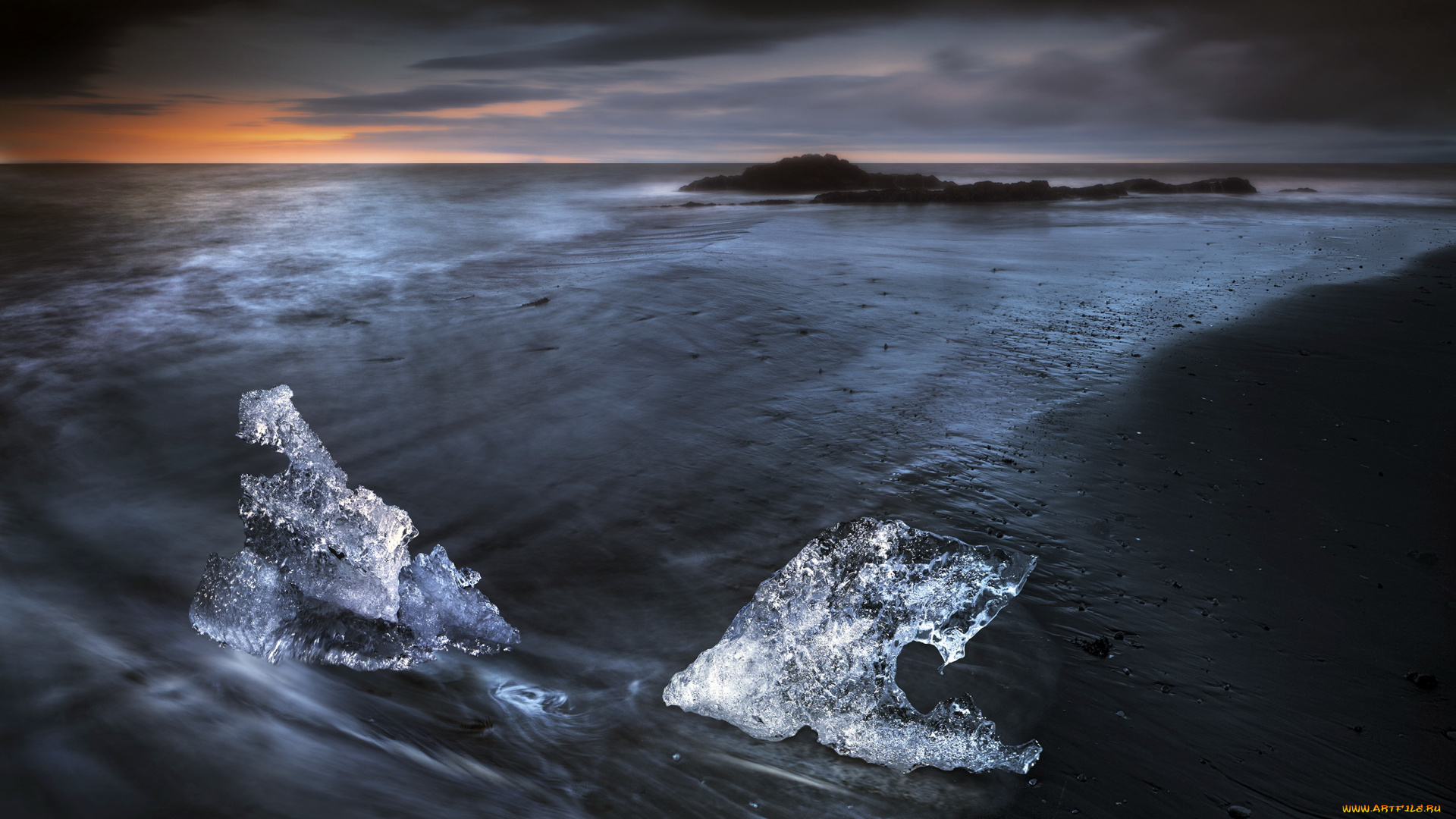 природа, моря, океаны, берег, ночь, лед, горизонт, море