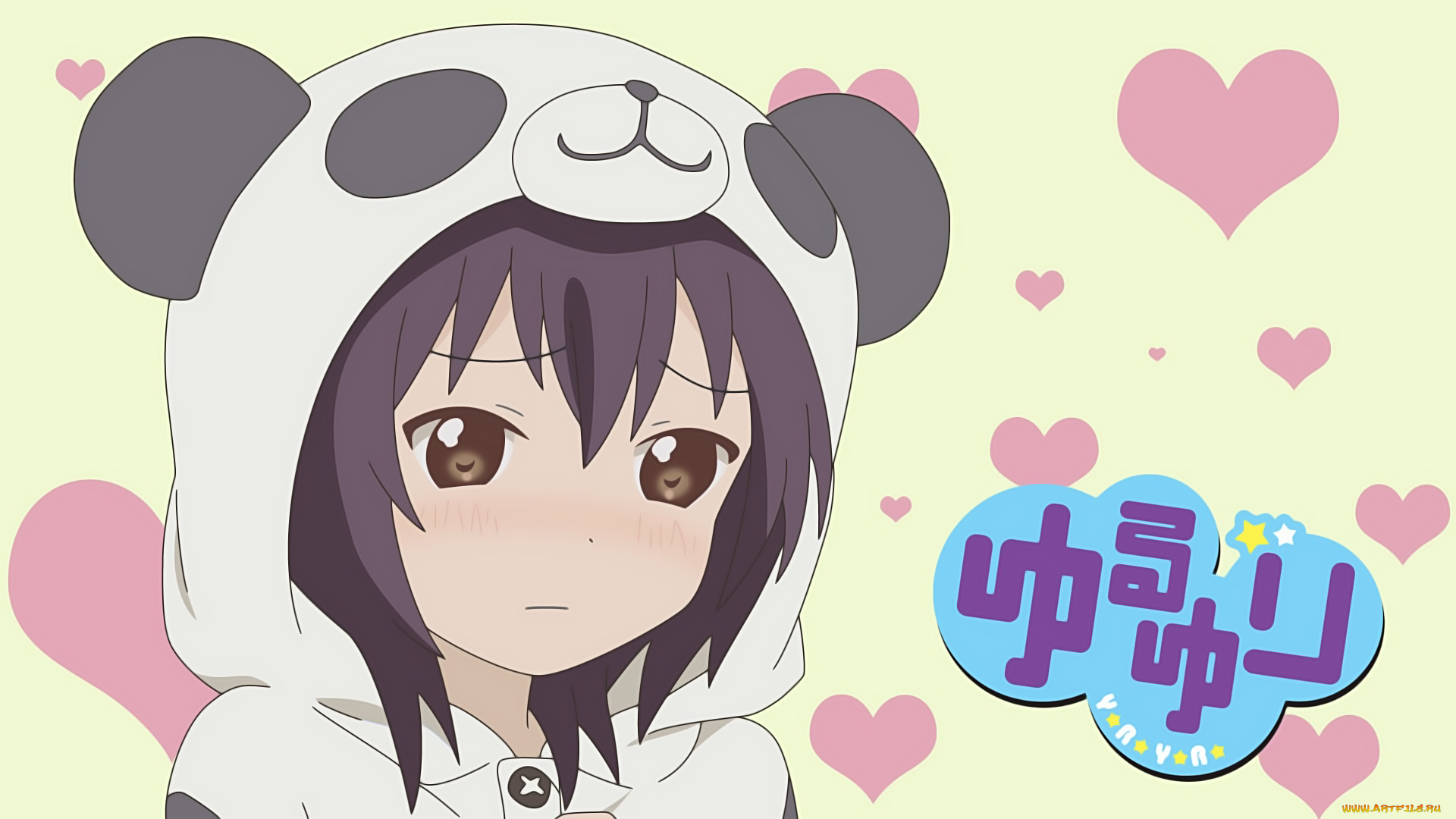 yuru, yuri, аниме, девушка, взгляд, фон
