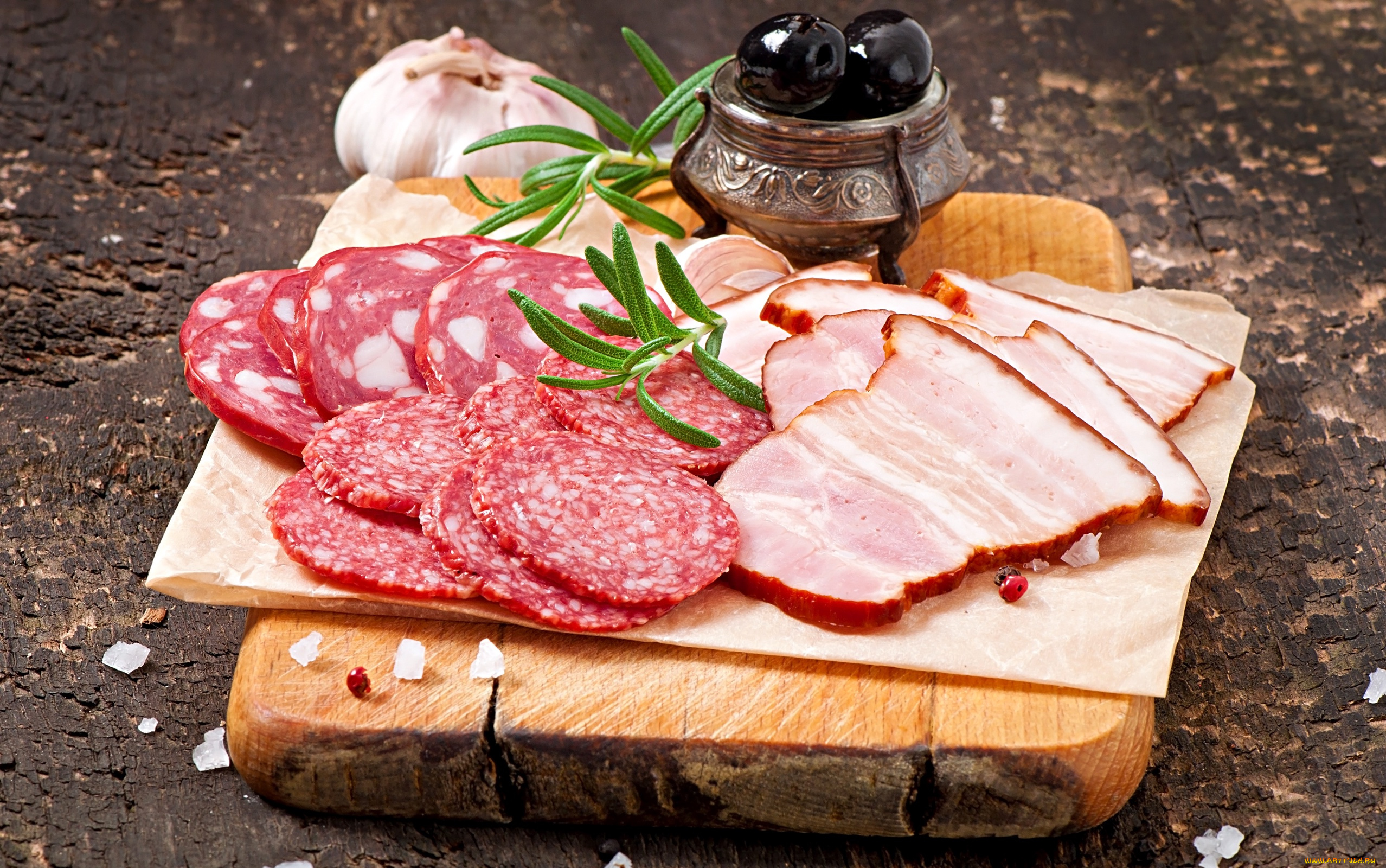 еда, колбасные, изделия, маслины, резка, ветчина, чеснок, колбаса, зелень