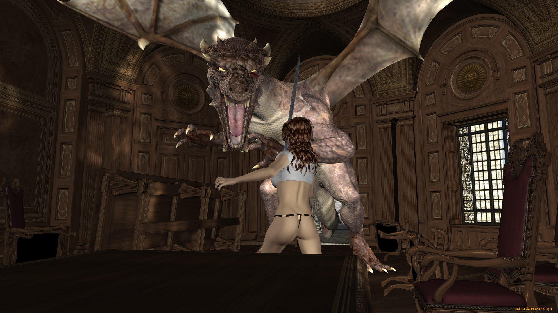 3д, графика, фантазия, , fantasy, дракон, фон, взгляд, девушка