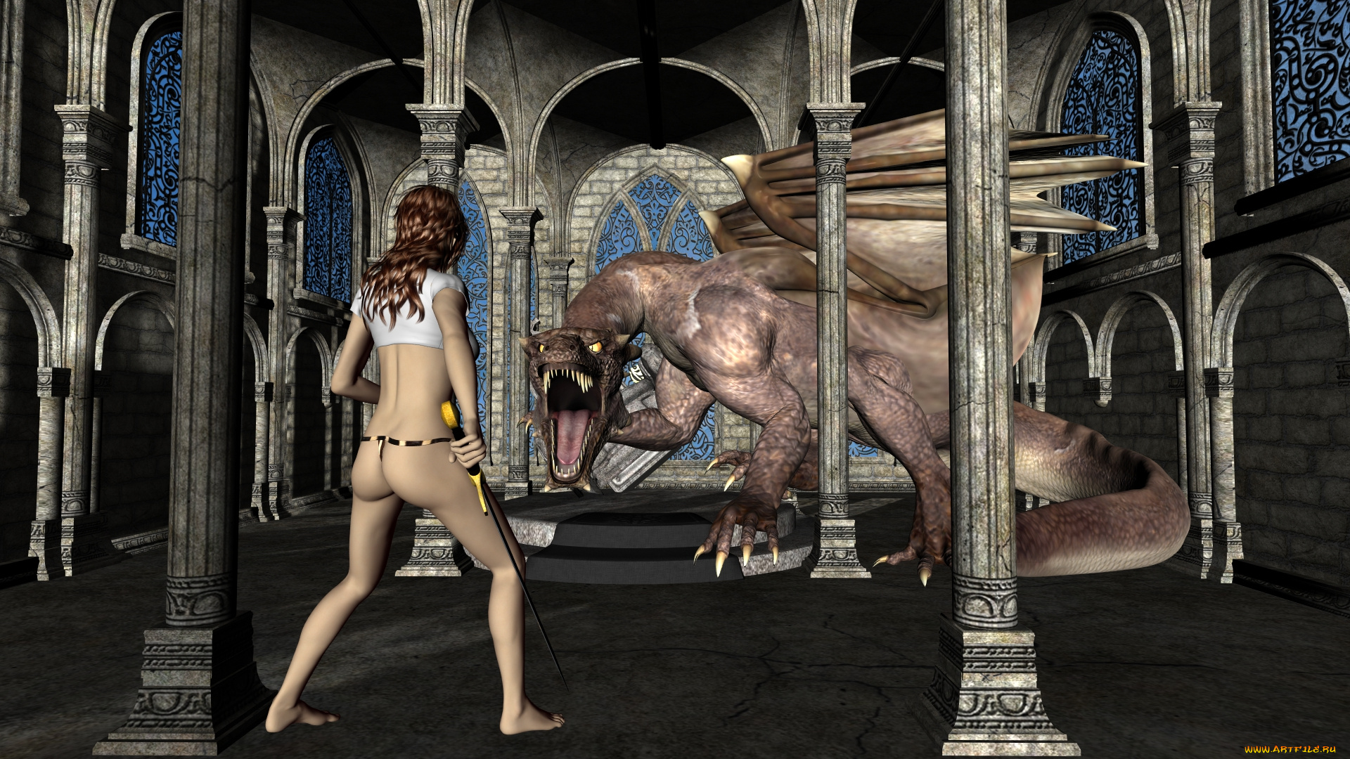 3д, графика, фантазия, , fantasy, фон, взгляд, девушка, дракон