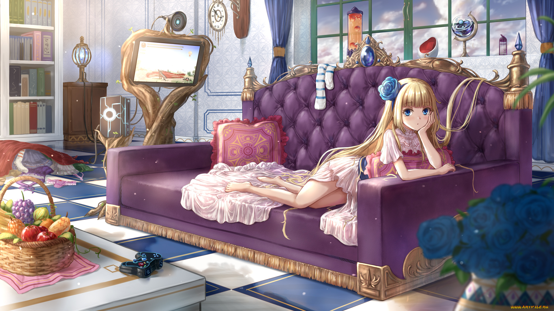 аниме, город, , улицы, , интерьер, , здания, девушка