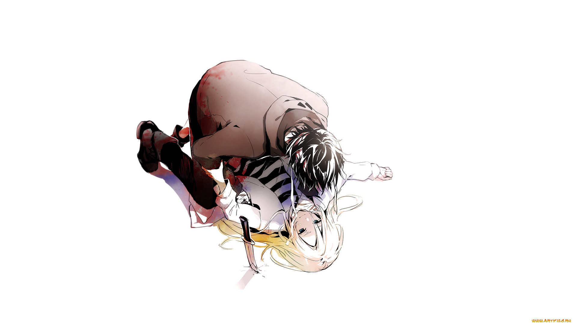 аниме, satsuriku, no, tenshi, satsuriku, no, tenshi, ангел, кровопролития, парень, девушка