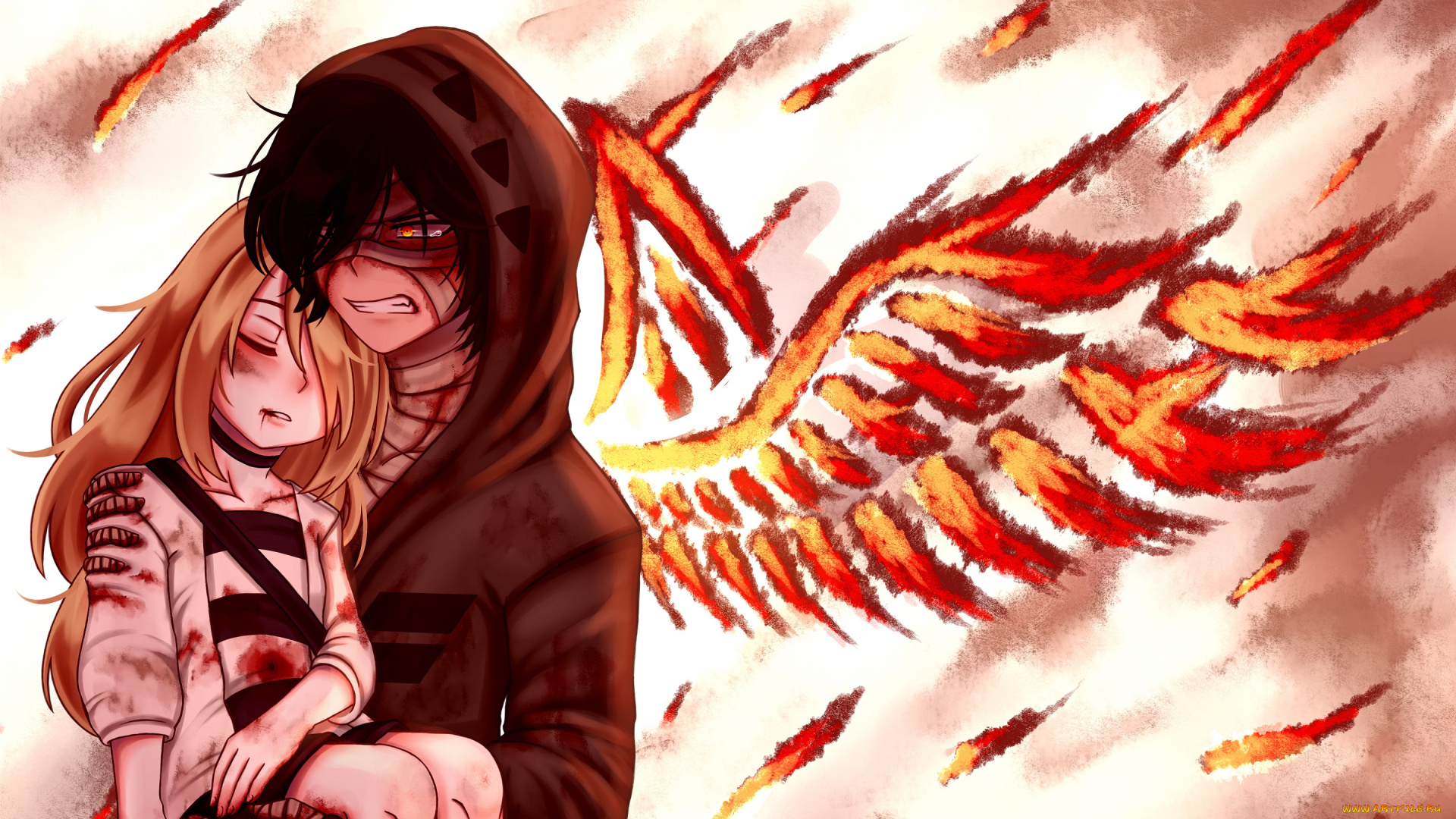 аниме, satsuriku, no, tenshi, satsuriku, no, tenshi, ангел, кровопролития, парень, девушка