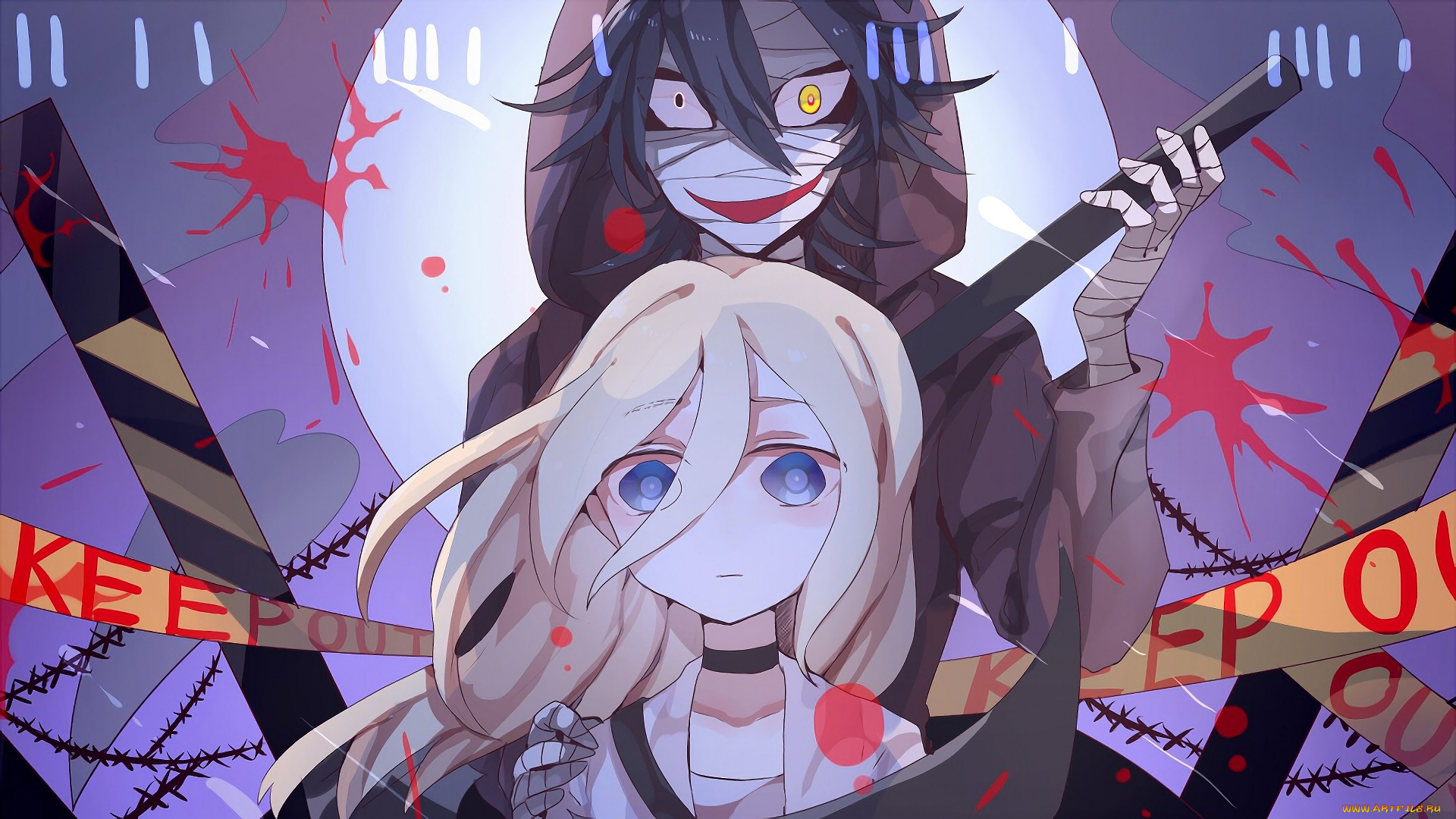 аниме, satsuriku, no, tenshi, satsuriku, no, tenshi, ангел, кровопролития, парень, девушка