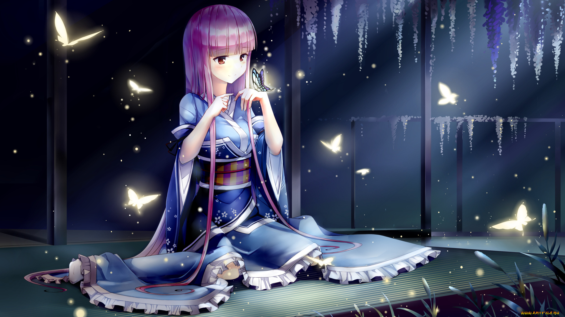 аниме, touhou, девушка, взгляд, фон