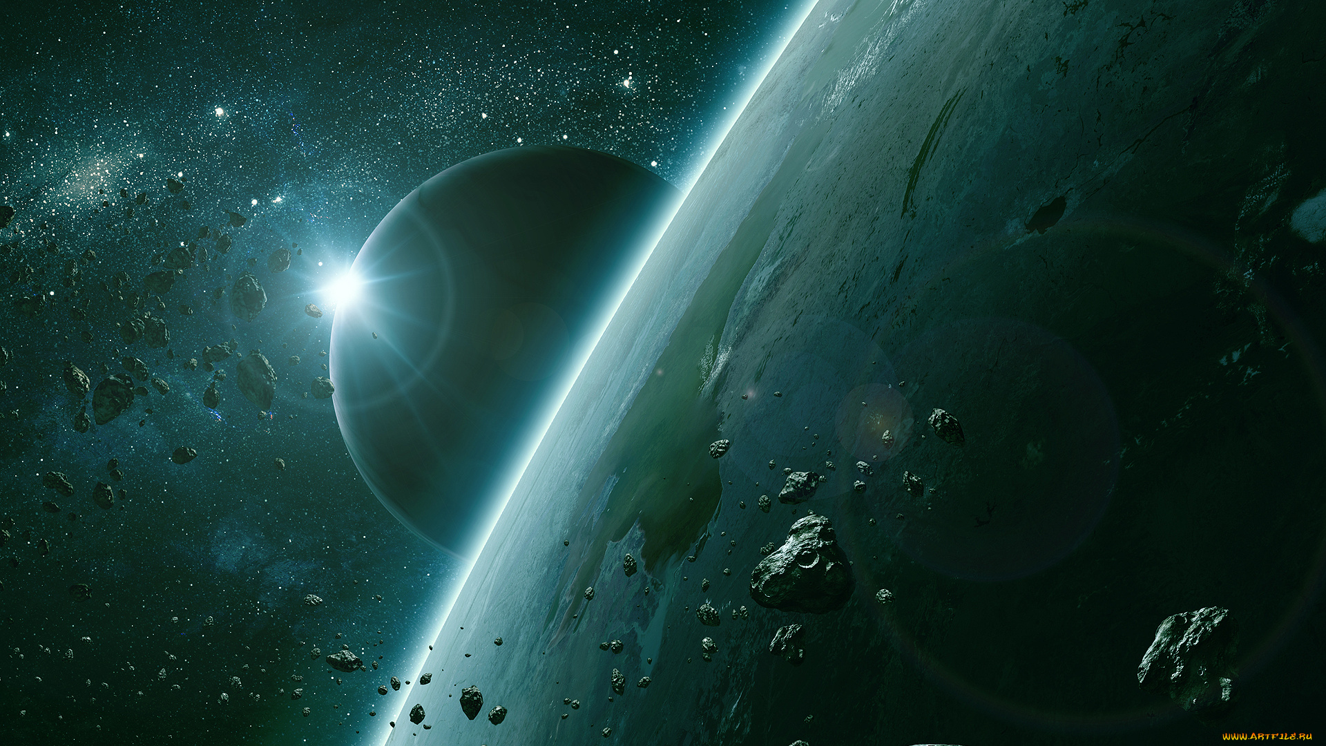 космос, арт, вселенная, планета, звезды