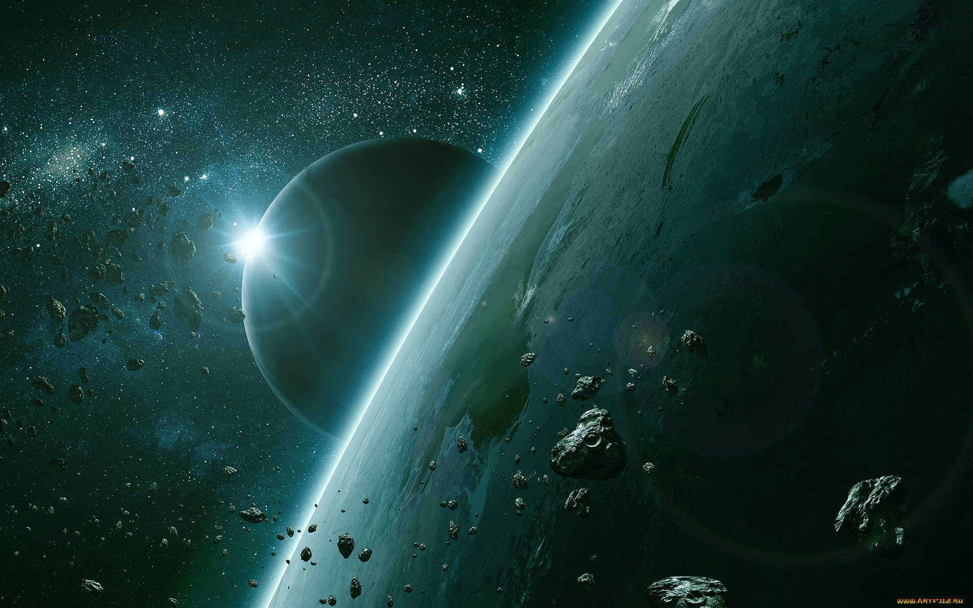 космос, арт, вселенная, планета, звезды