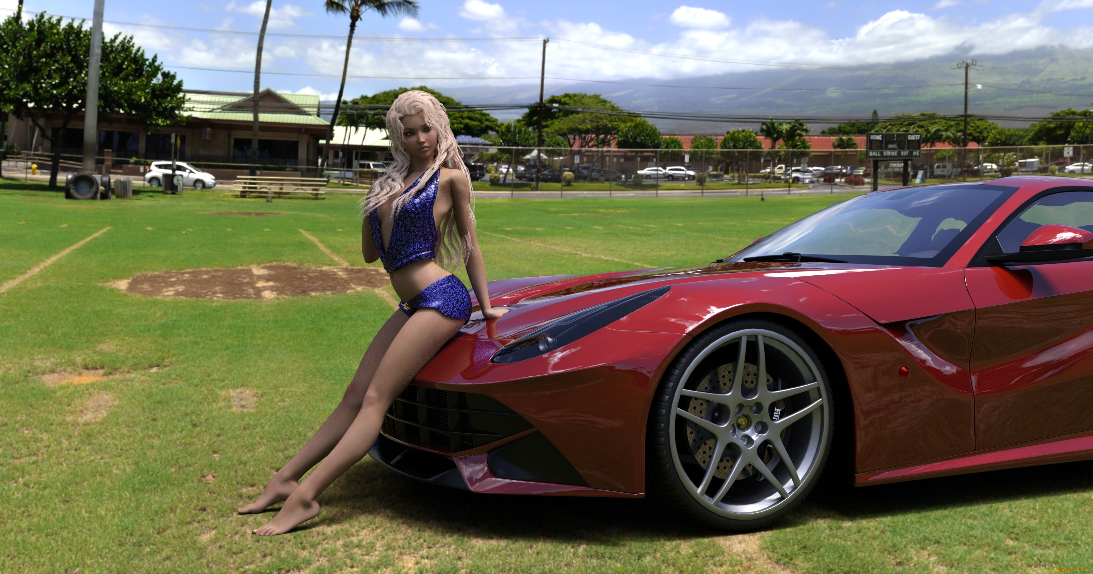 3д, графика, люди-авто, мото, , people-, car, , , moto, автомобиль, фон, взгляд, девушка