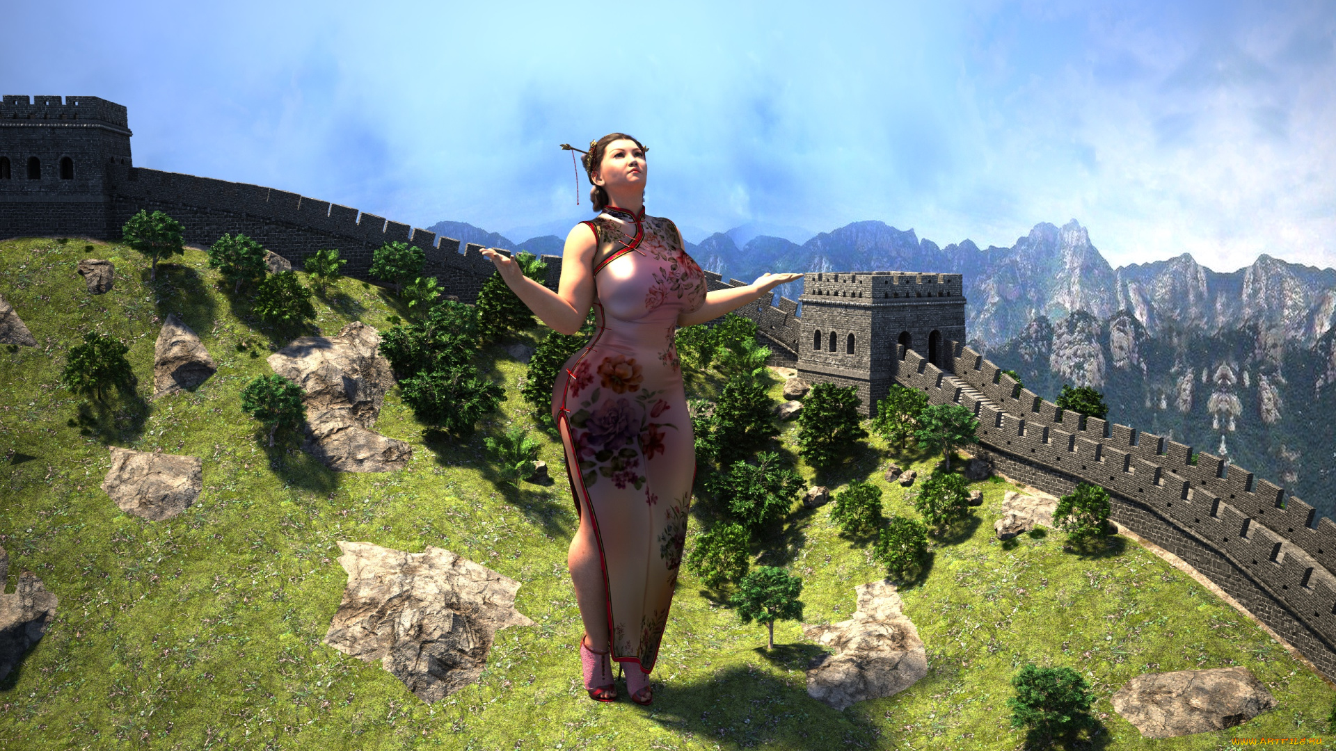 3д, графика, люди, , people, девушка, взгляд, фон