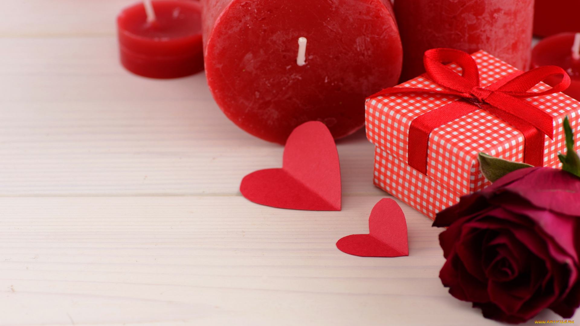 праздничные, день, святого, валентина, , сердечки, , любовь, свечи, роза, подарок, лента, бант, сердечки