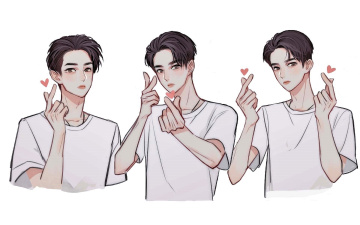 обоя рисованное, люди, парень, сердечки, жест, футболка