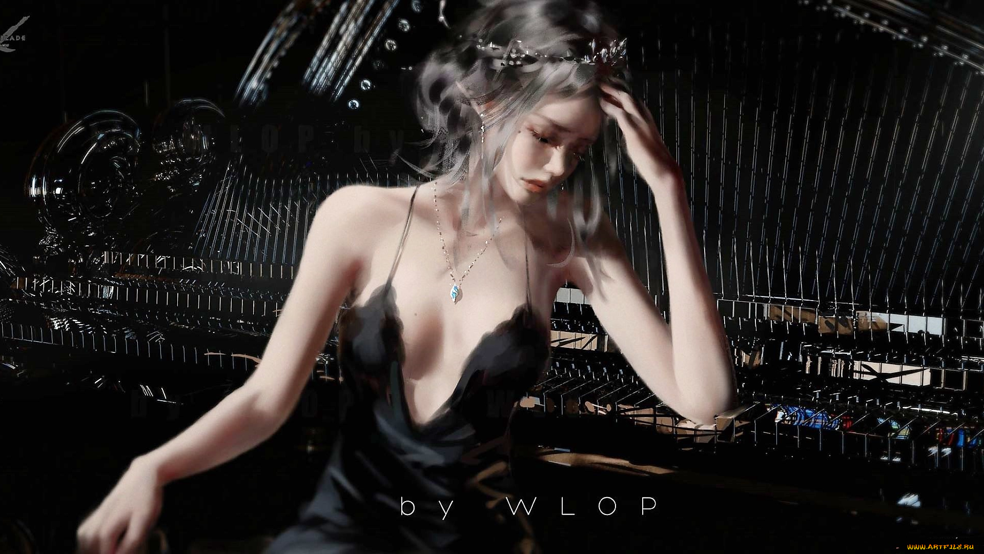 фэнтези, девушки, девушка, рояль