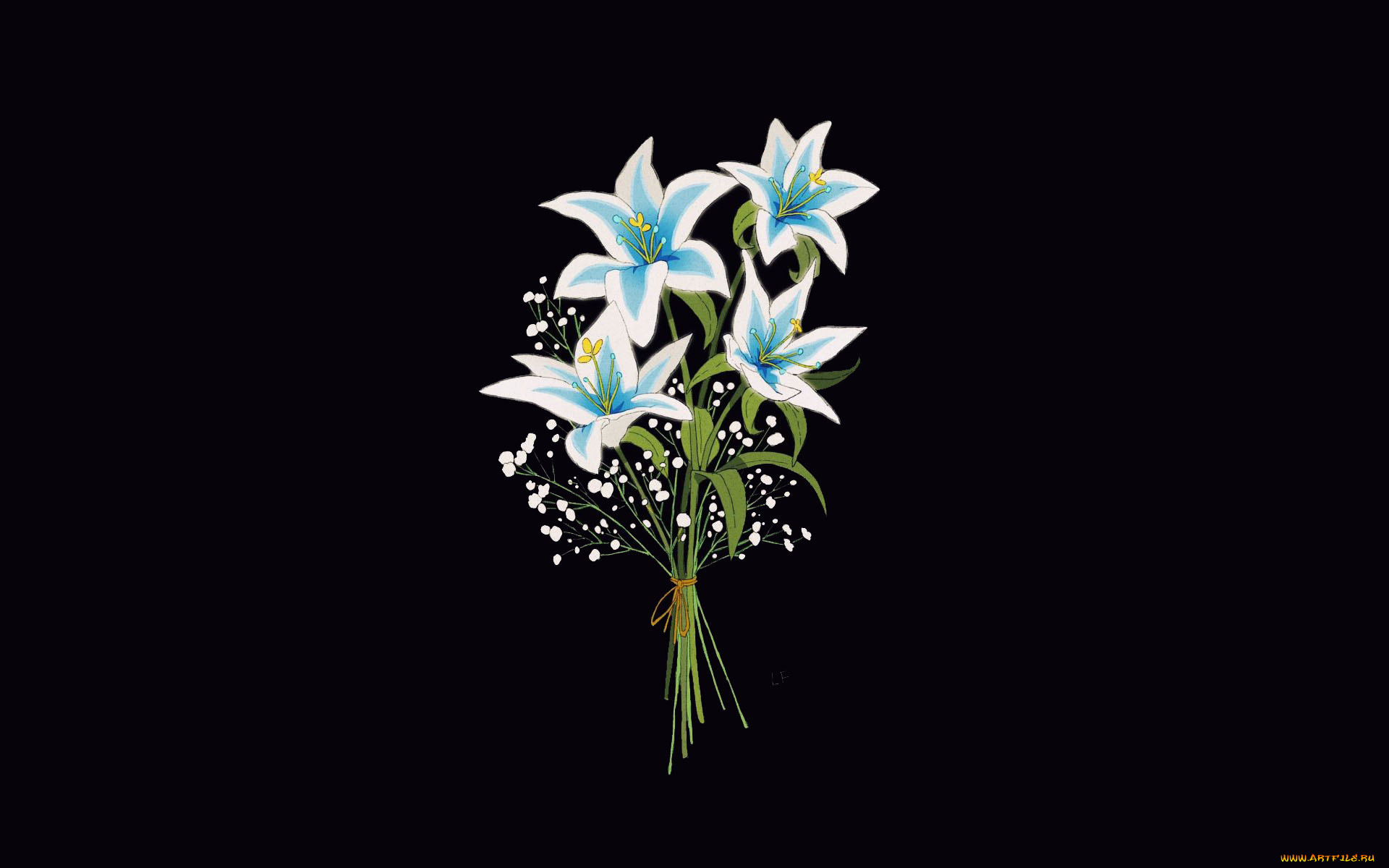 рисованное, цветы, лилии, букет