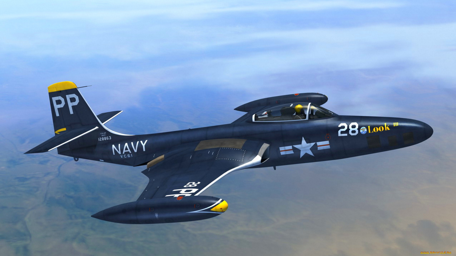 авиация, боевые, самолёты, mcdonnell, f2h, banshee, палубный, реактивный, истребитель, f2h-2p, вмс, сша, американский, военный, самолет