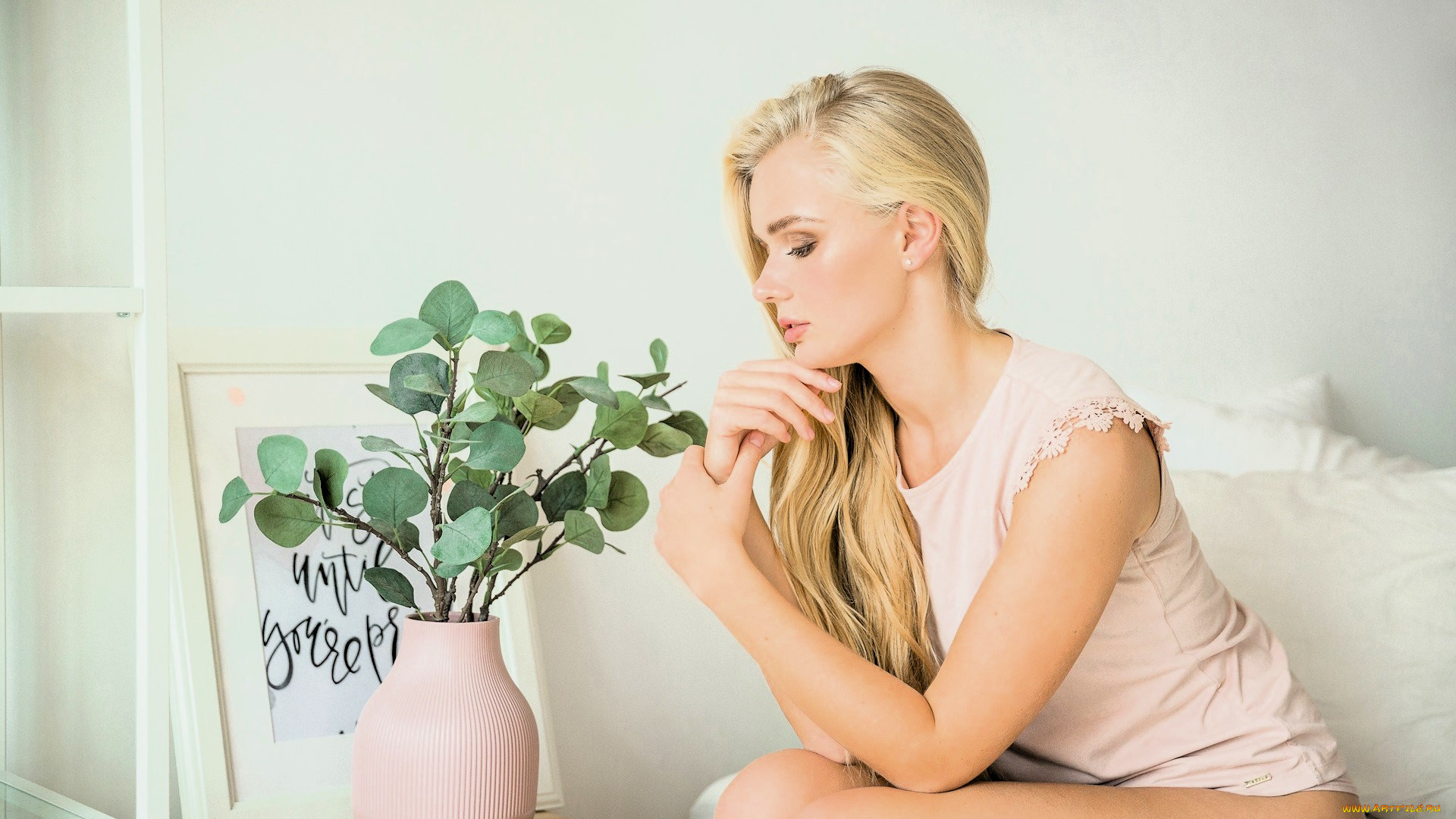 юлия, васильева, девушки, -, блондинки, , светловолосые, блондинка, топ, ваза, ветки