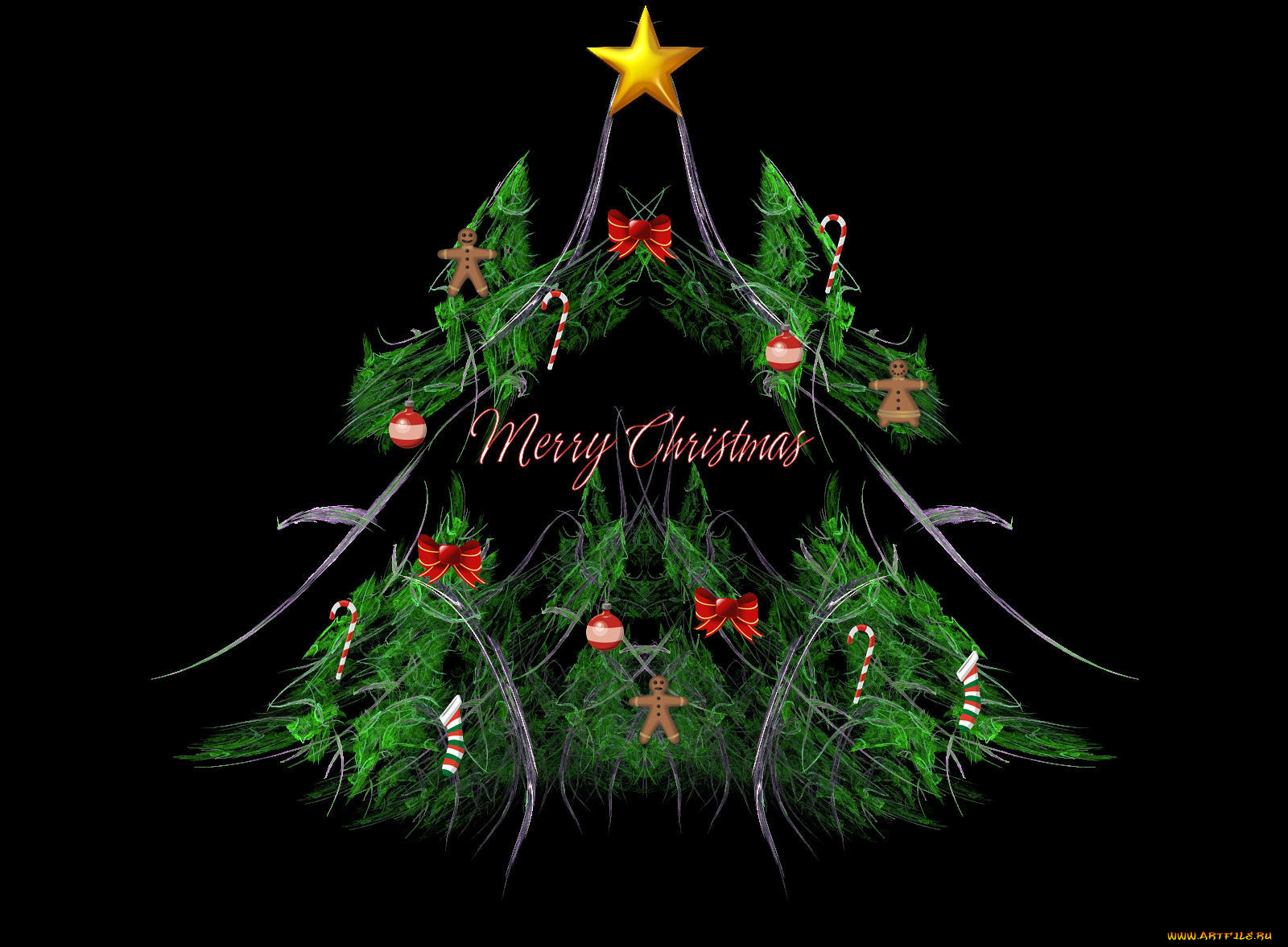 3д, графика, holidays, праздники, звезда, новый, год, игрушки, бантик, абстракция