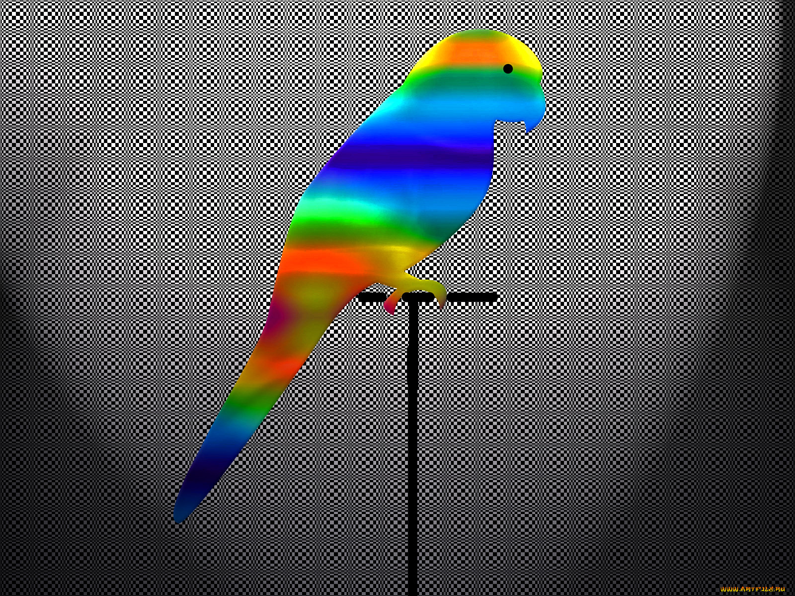 3д, графика, animals, животные, клетки, квадраты, попугай