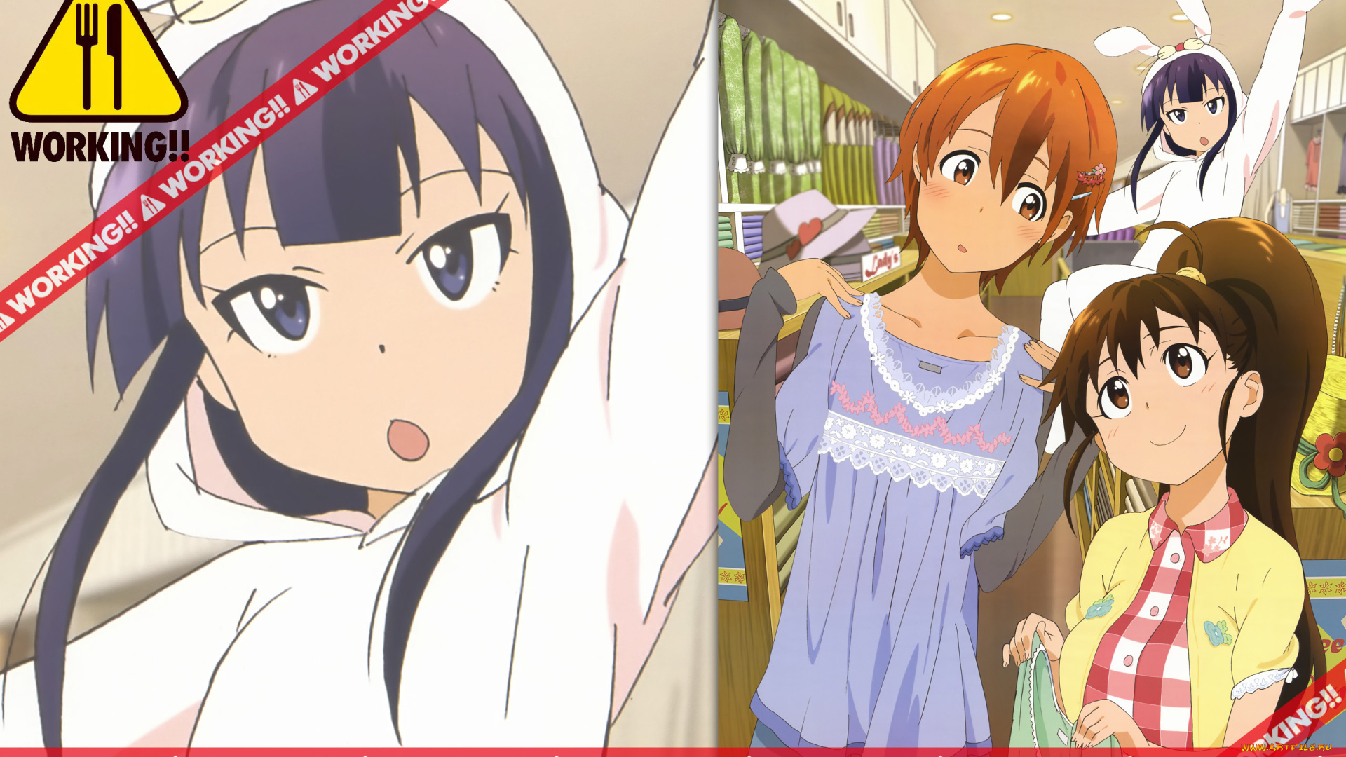 аниме, working, девушки