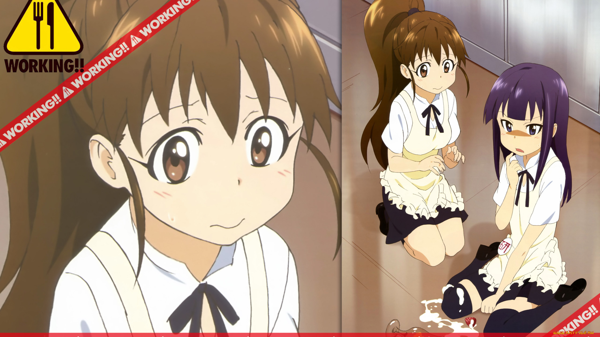 аниме, working, девушки