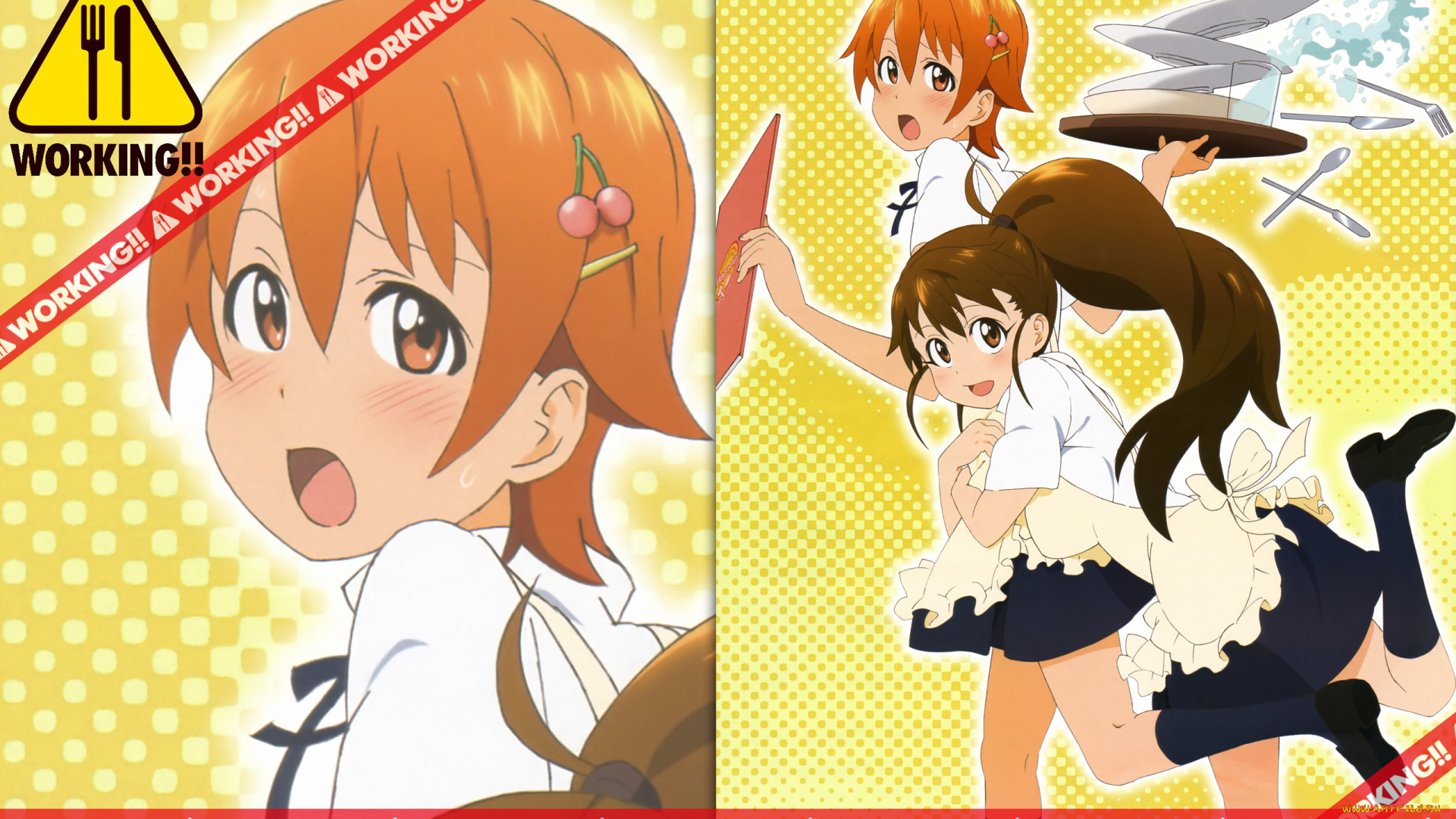 аниме, working, девушки