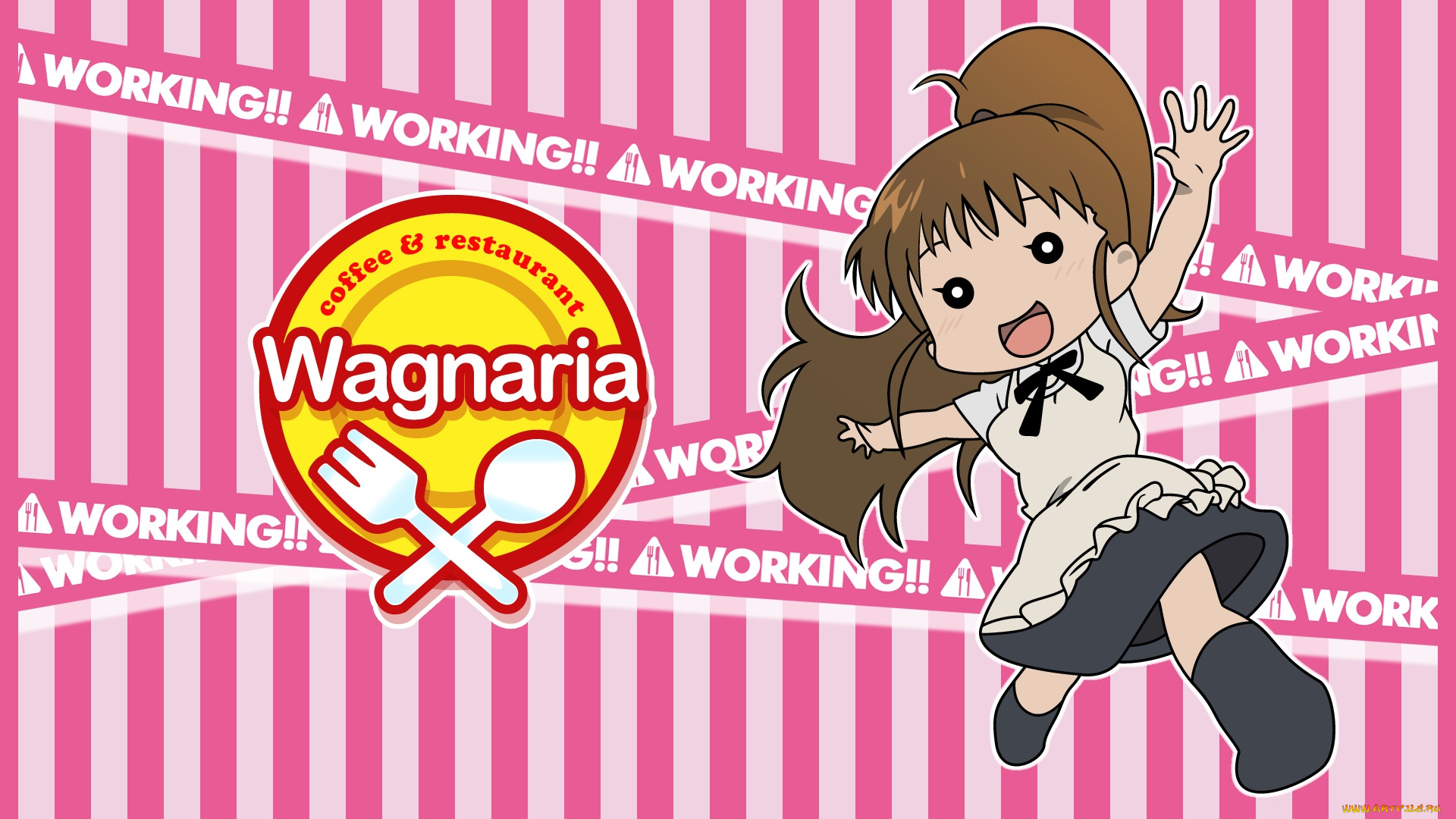 аниме, working, полосы, девочка