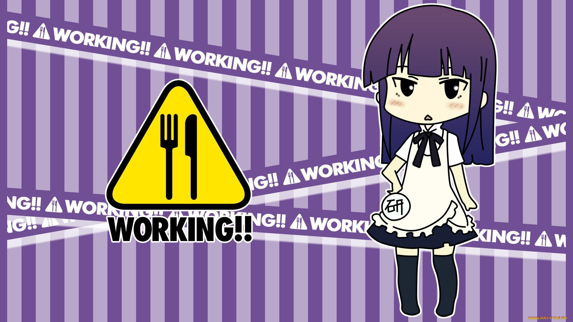 аниме, working, полосы, девочка