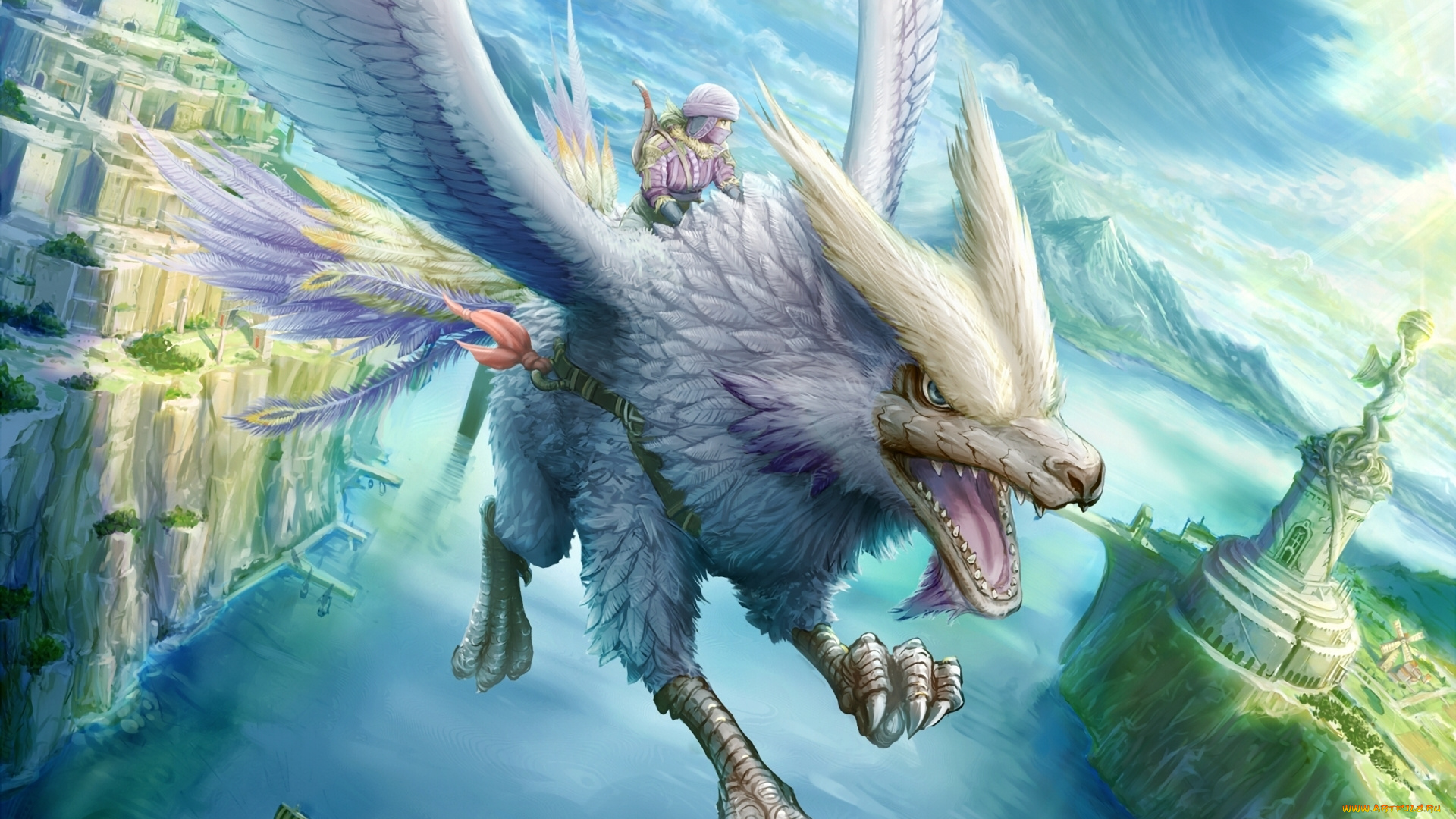 kemono, no, souja, erin, аниме, animals, существо, пейзаж, полёт