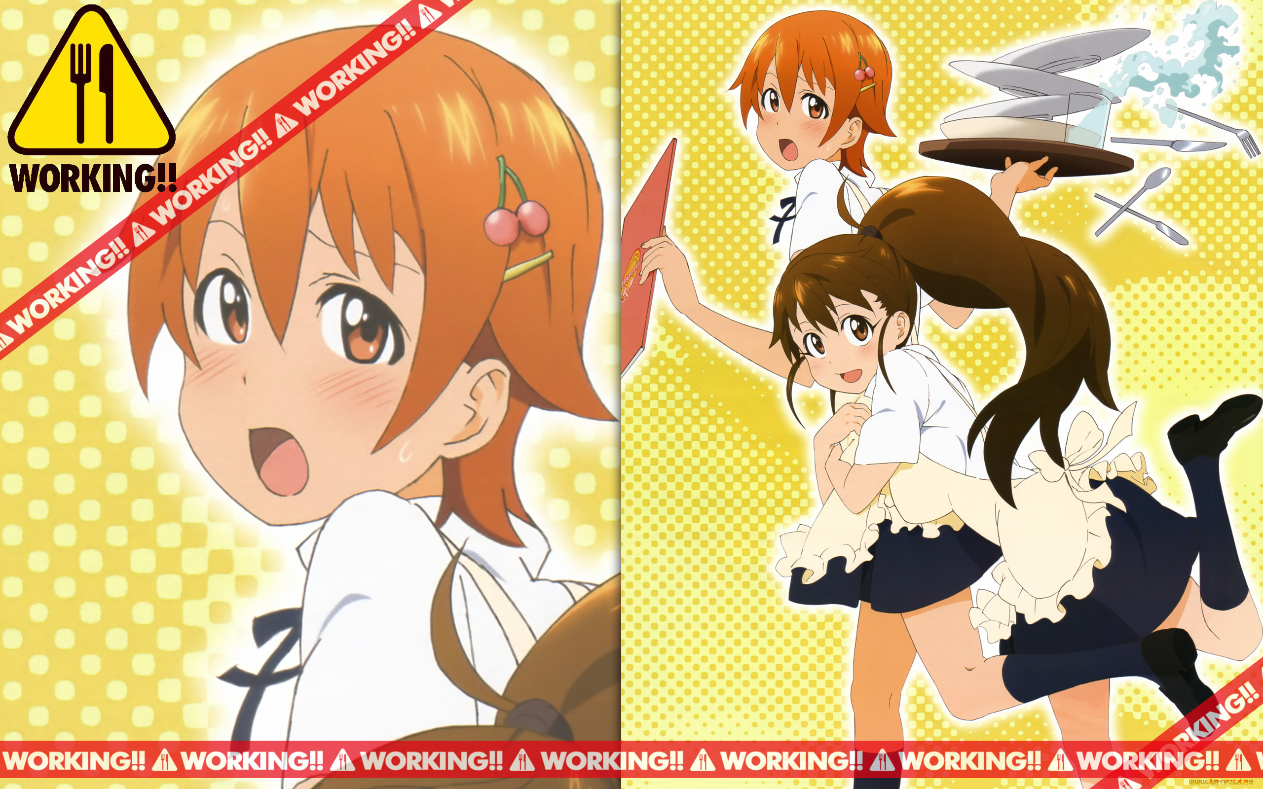 аниме, working, девушки
