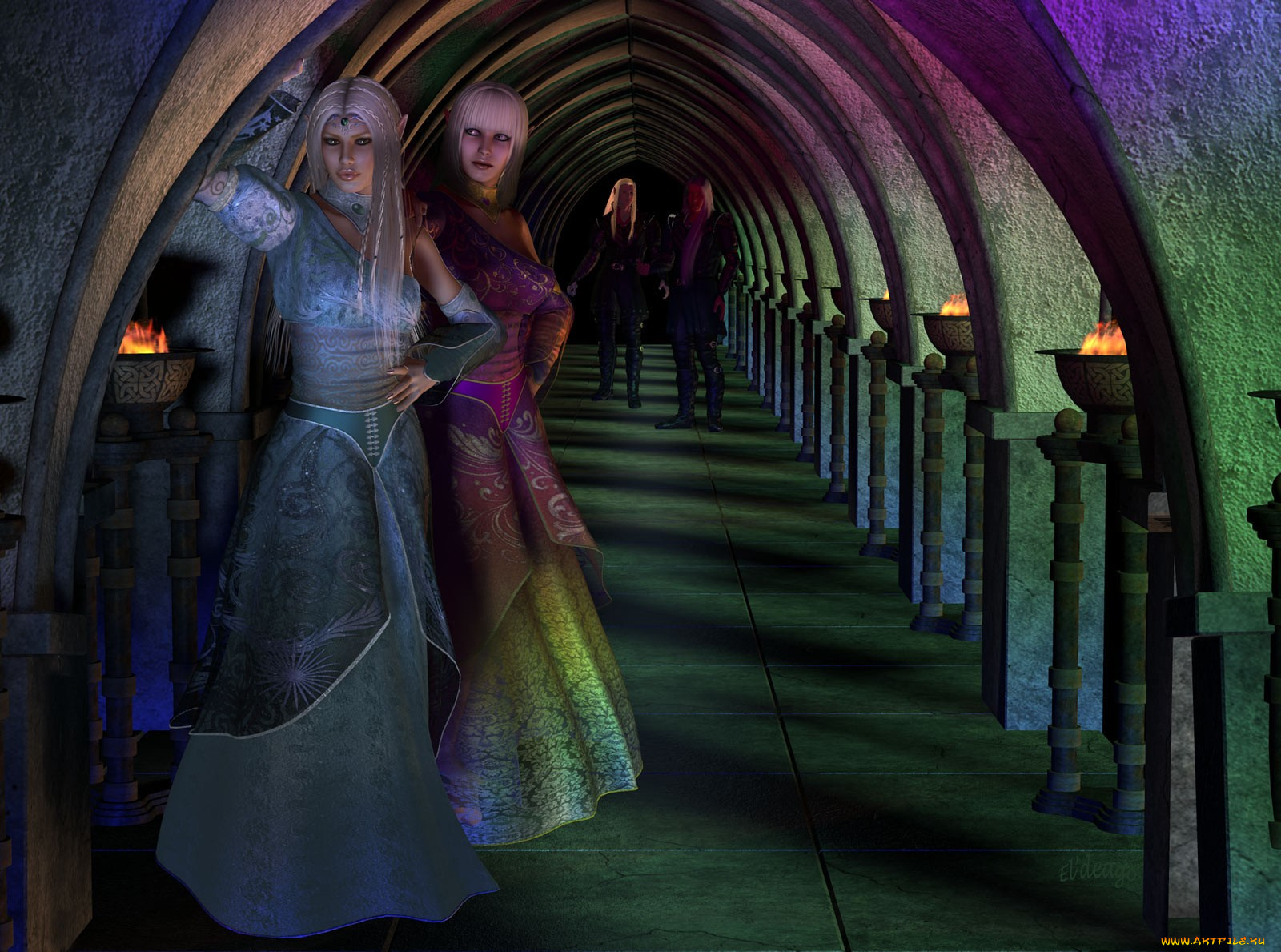3д, графика, elves, эльфы, коридор