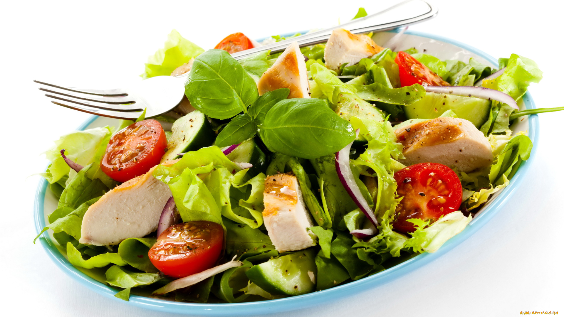 еда, салаты, закуски, мясо, салат, помидоры, огурцы, зелень, томаты