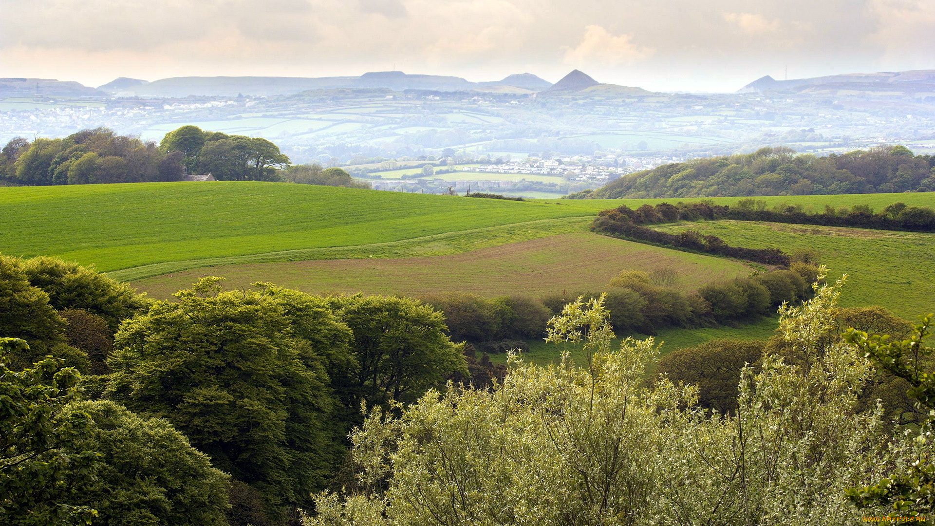 природа, пейзажи, долина, туман, дома