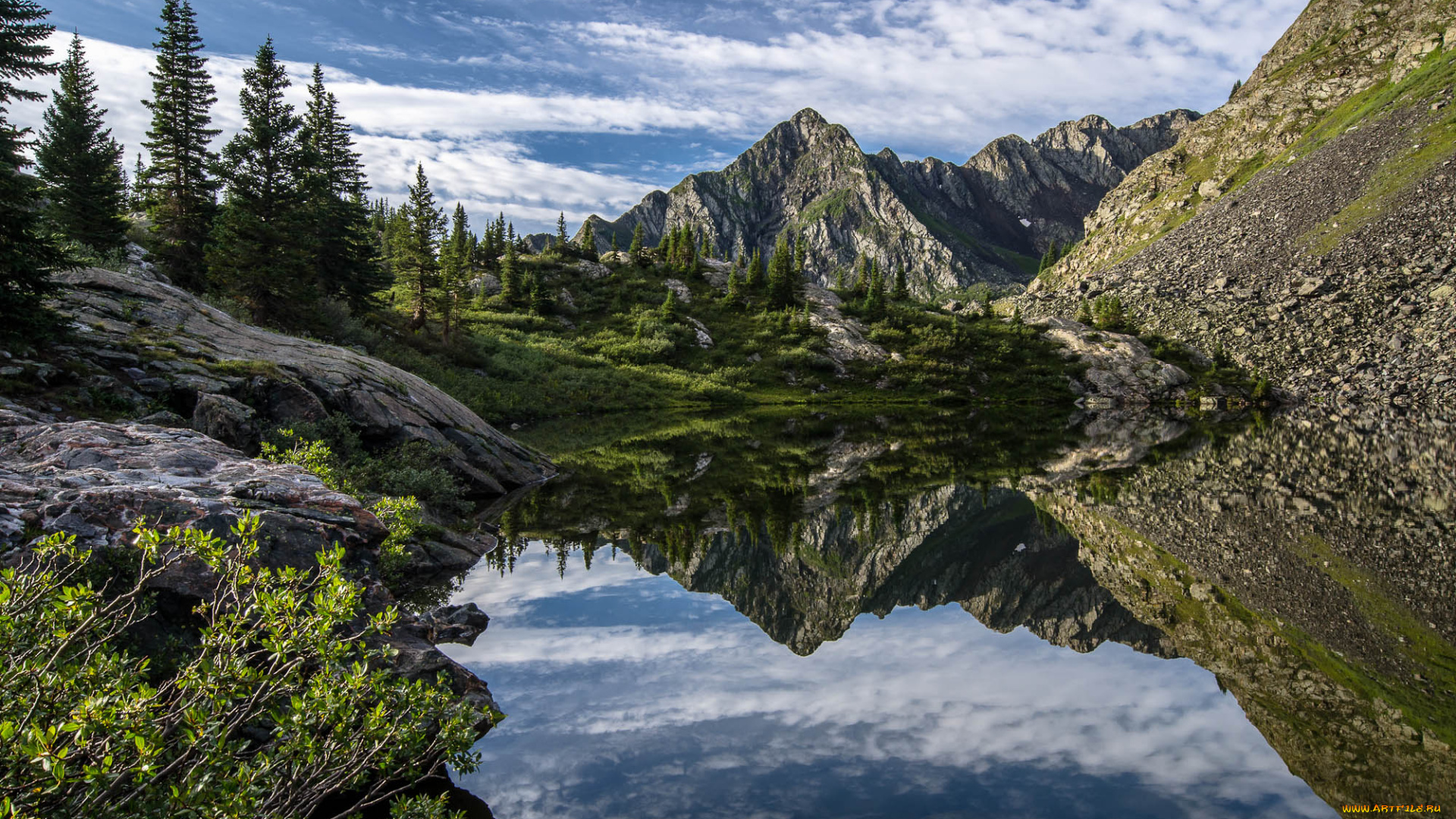 природа, реки, озера, moon, lake, пейзаж, отражение, озеро, горы
