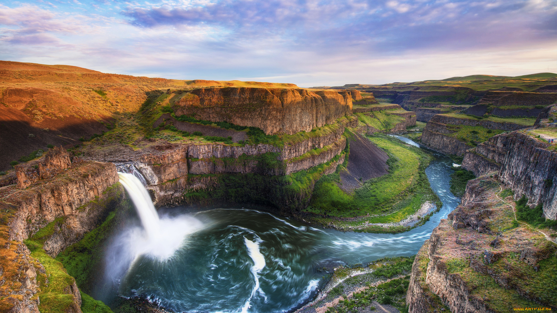 природа, водопады, поток, palouse, falls, скалы, река