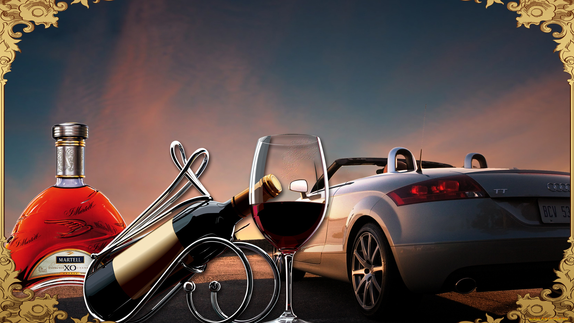 разное, компьютерный, дизайн, авто, audi, бутылки, вино, бокал, коньяк