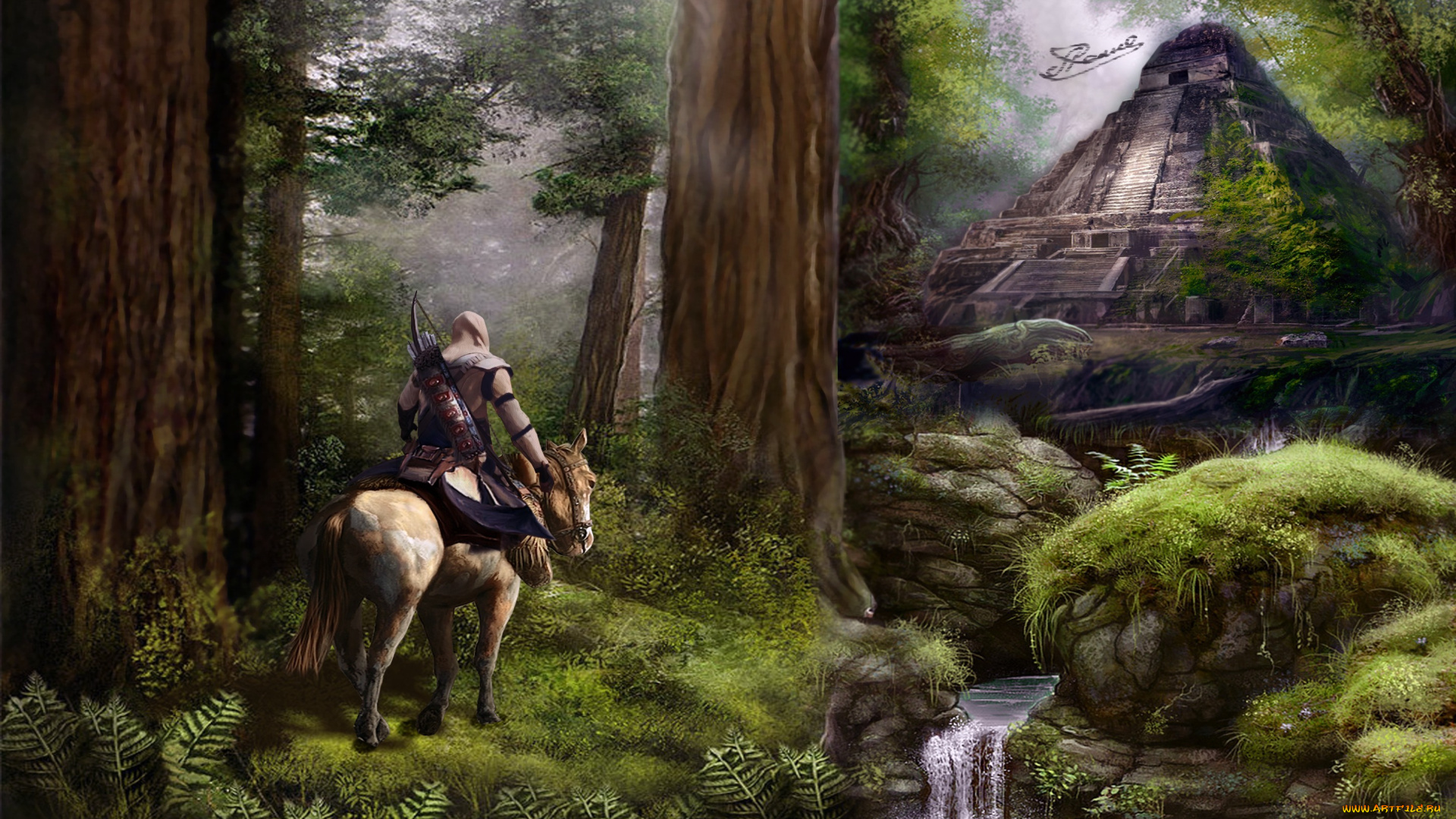 видео, игры, assassin’s, creed, iii, лес, пирамида, конь