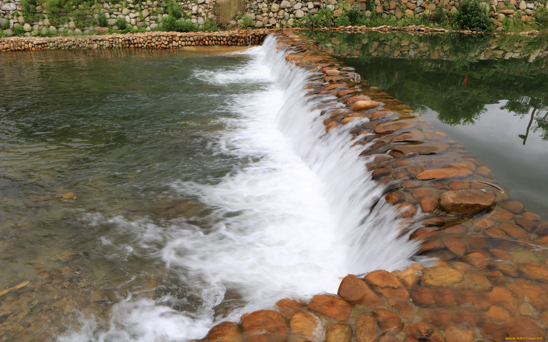 природа, реки, озера, дамба, камень, река