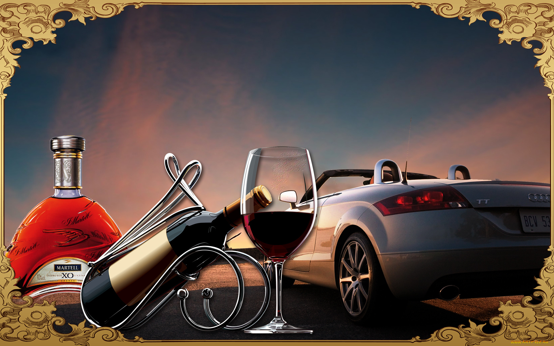 разное, компьютерный, дизайн, авто, audi, бутылки, вино, бокал, коньяк