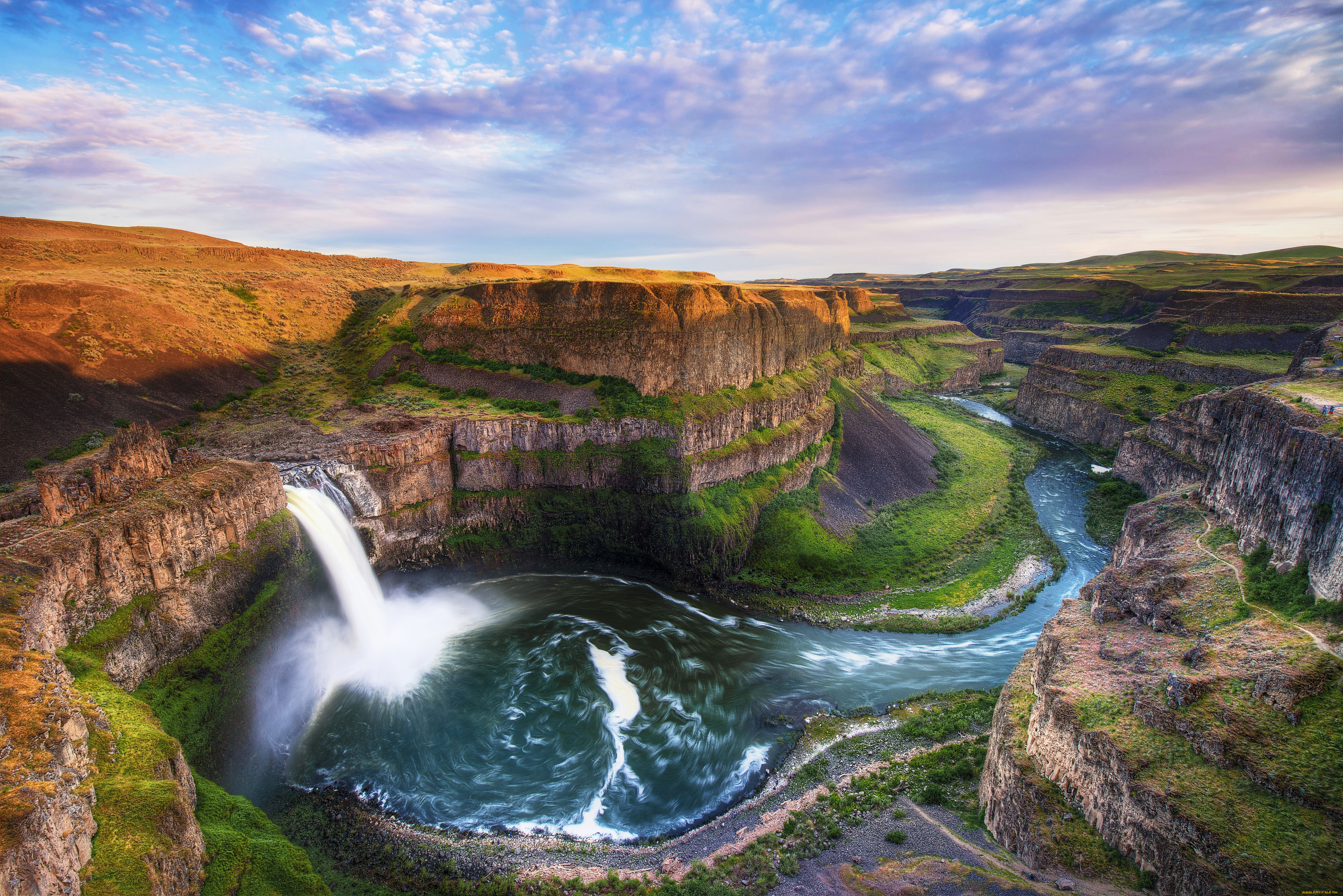 природа, водопады, поток, palouse, falls, скалы, река
